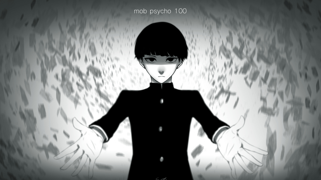 1370x770 Download  Mob Psycho Shigeo Kageyama, Black And White, Desktop