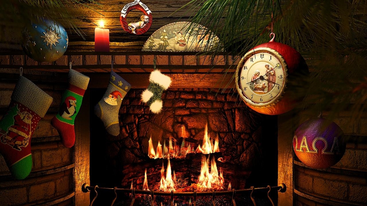 1280x720 Fireside Christmas 3D Screensaver & Live Fireplace Wallpaper HD, Desktop