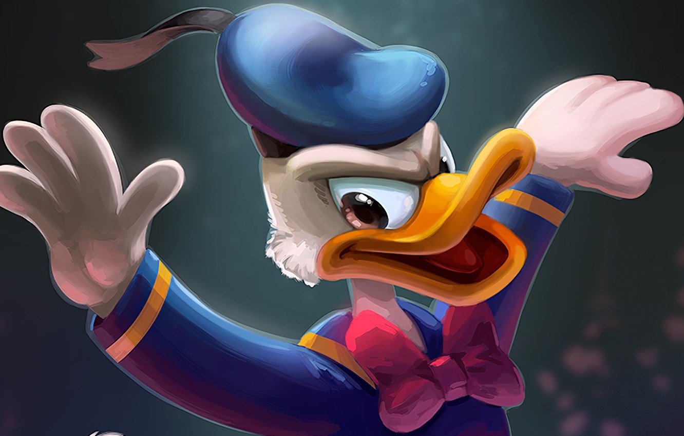 1340x850 Wallpaper beak, evil, bow, duck, Donald duck, duck, donald, Drake, Donald, the cap, donald duck image for desktop, section живопись, Desktop