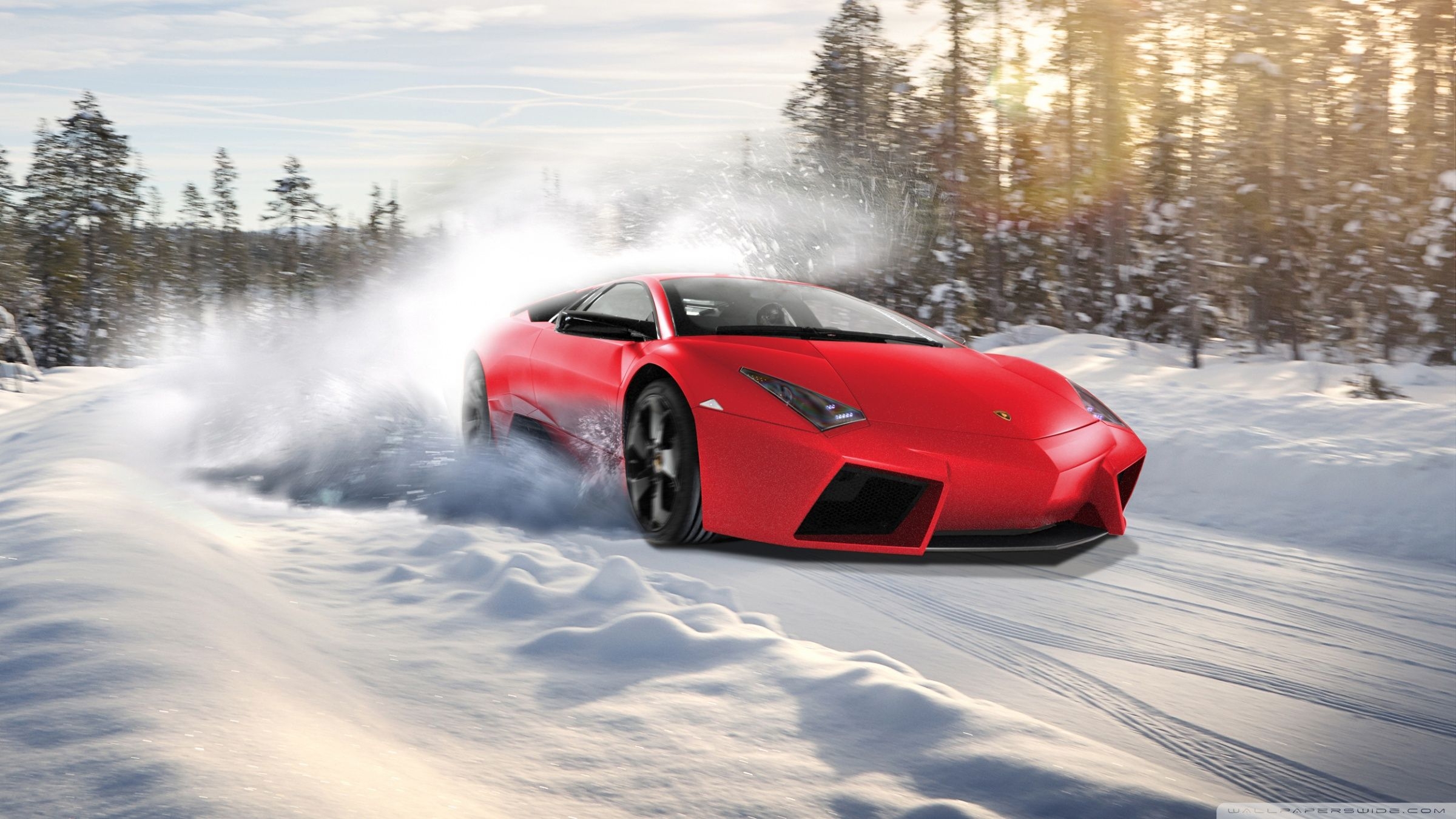 2400x1350 Lamborghini Drifting In Snow Ultra HD Desktop Background Wallpaper for 4K UHD TV, Widescreen & UltraWide Desktop & Laptop, Tablet, Desktop