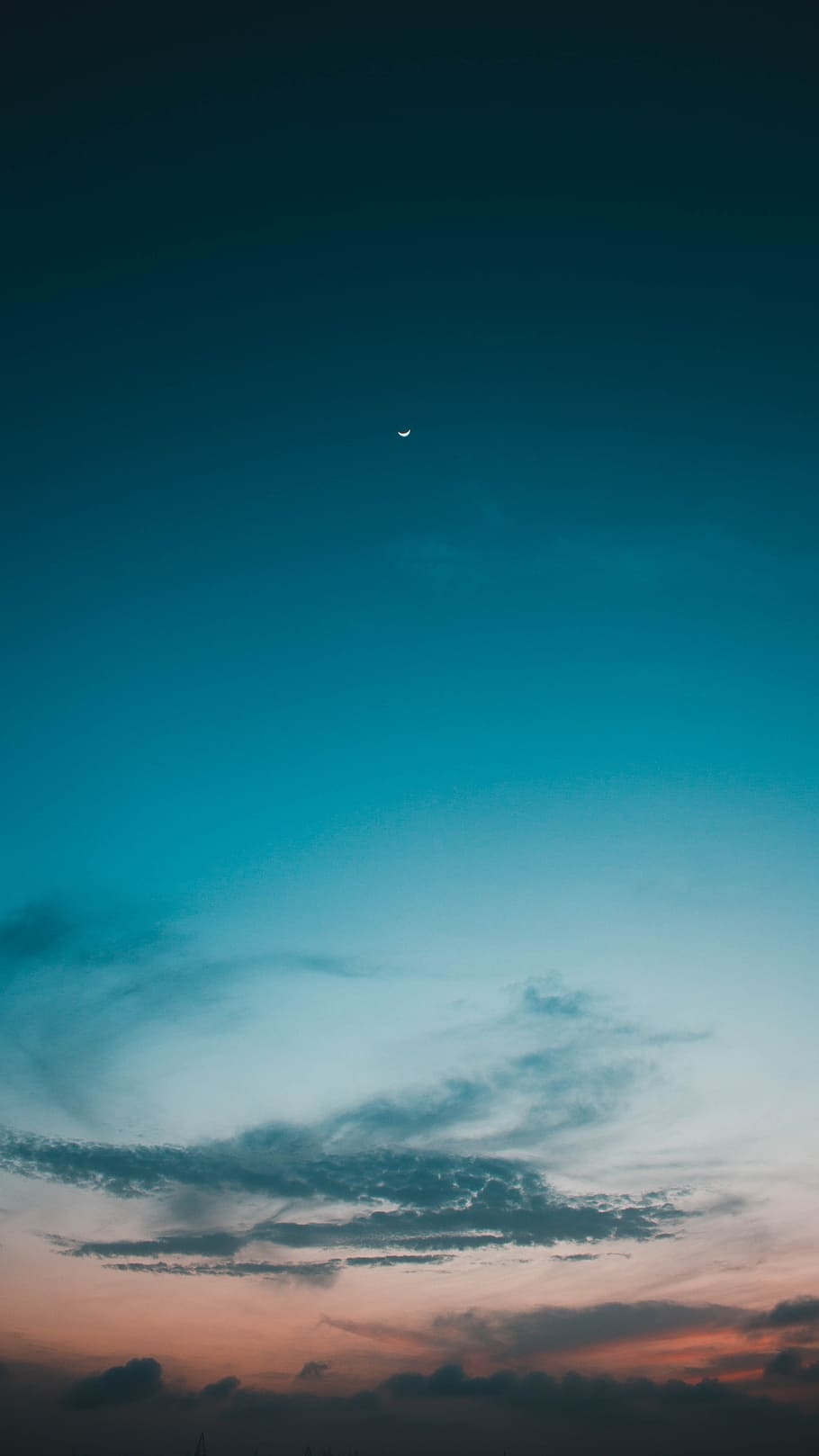 910x1620 HD wallpaper: blue clouds and white sky, moon, sunrise, cyan, Phone