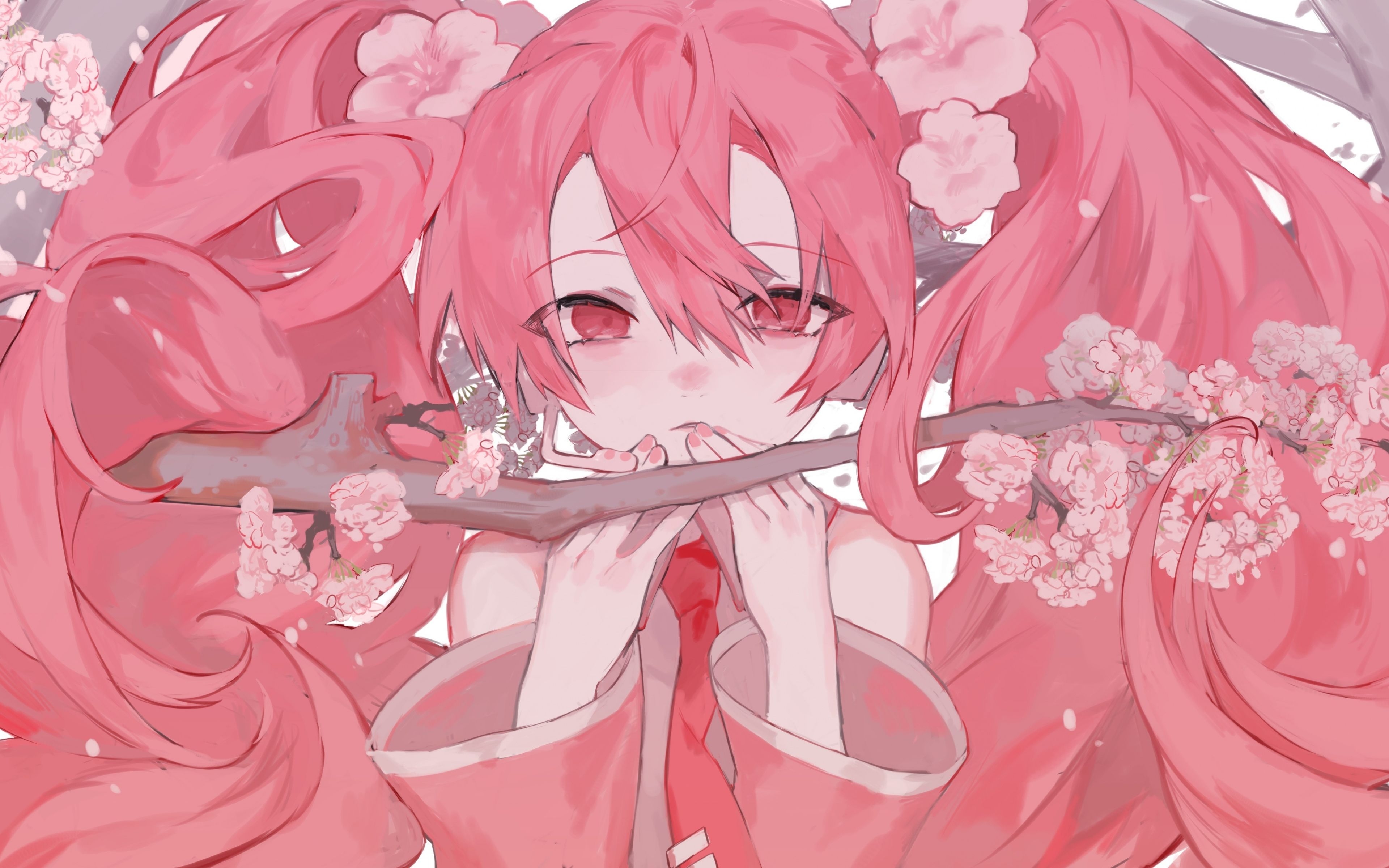 3840x2400 Download wallpaper Sakura Miku, 4k, pink hair, artwork, manga, Desktop