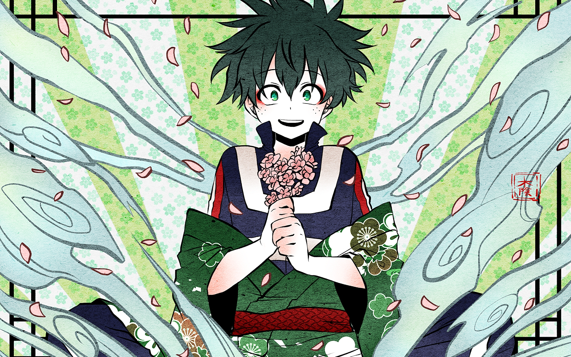 1920x1200 Desktop Wallpaper Izuku Midoriya, Flowers, Anime Boy, HD Image, Picture, Background, 1d389b, Desktop