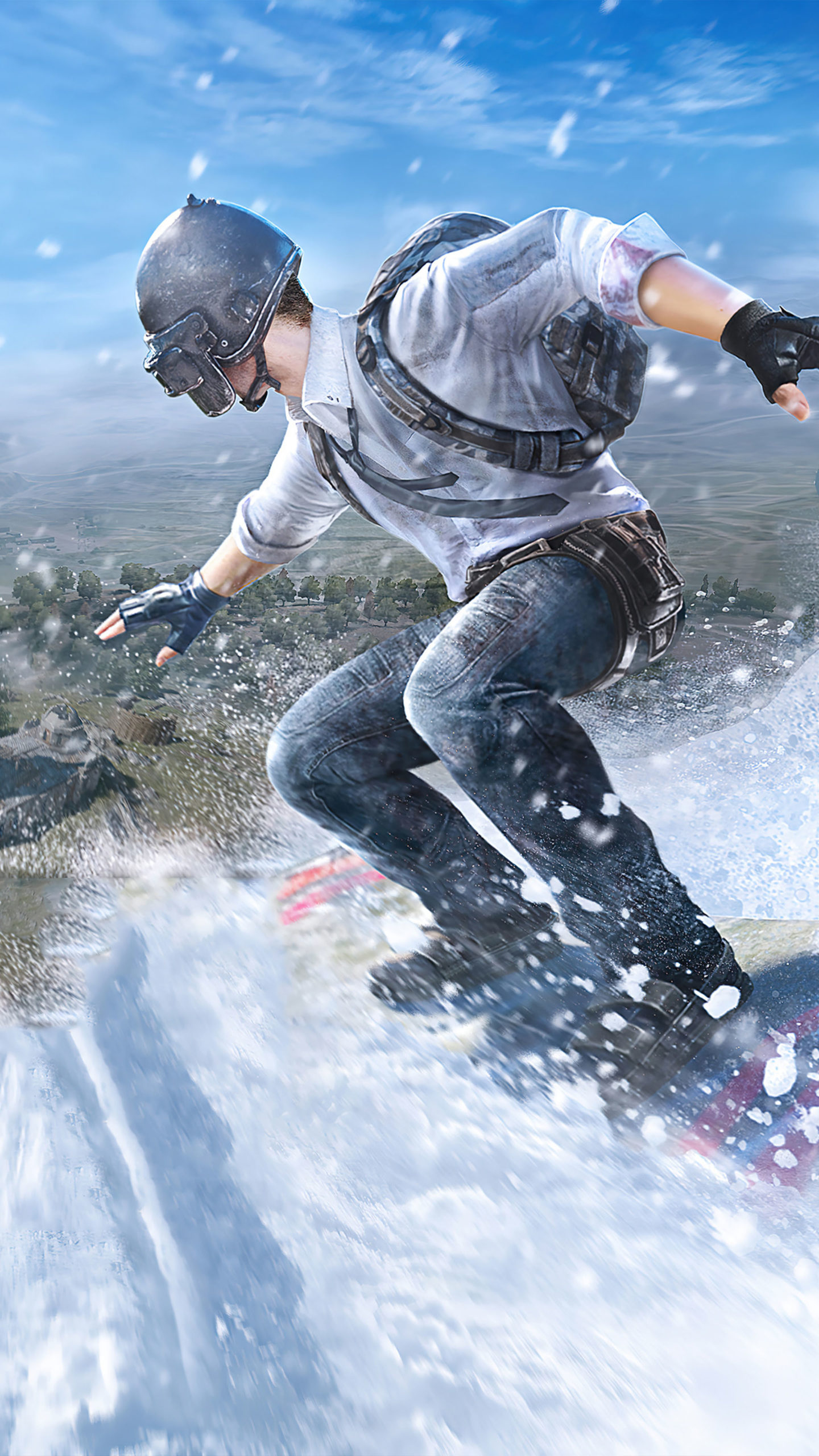 1440x2560 PUBG Helmet Guy Snowboard Winter 4K Ultra HD Mobile Wallpaper, Phone