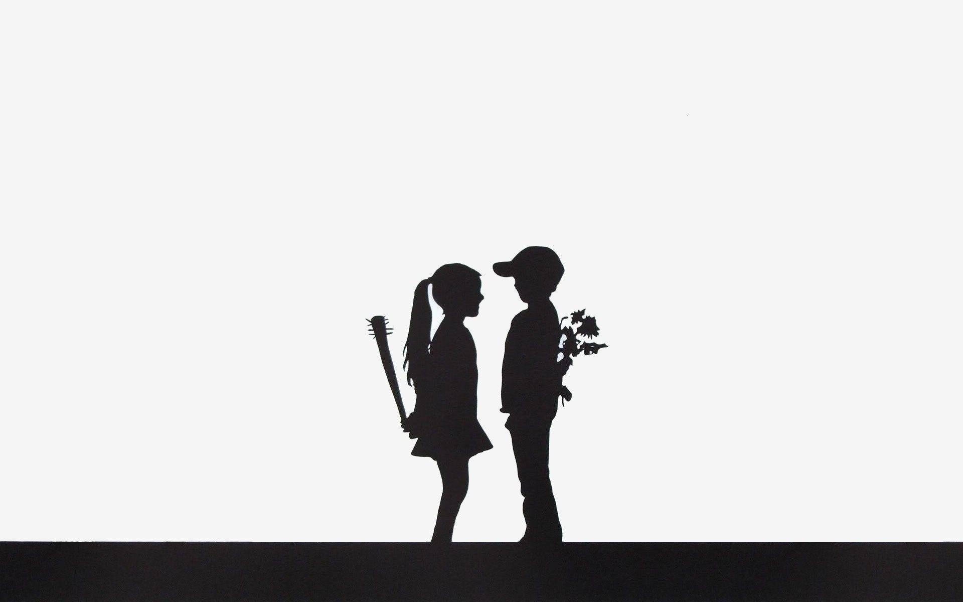 1920x1200 Wallpaper, illustration, flowers, silhouette, brand, boy, girl, club, black and white, monochrome photography, Desktop