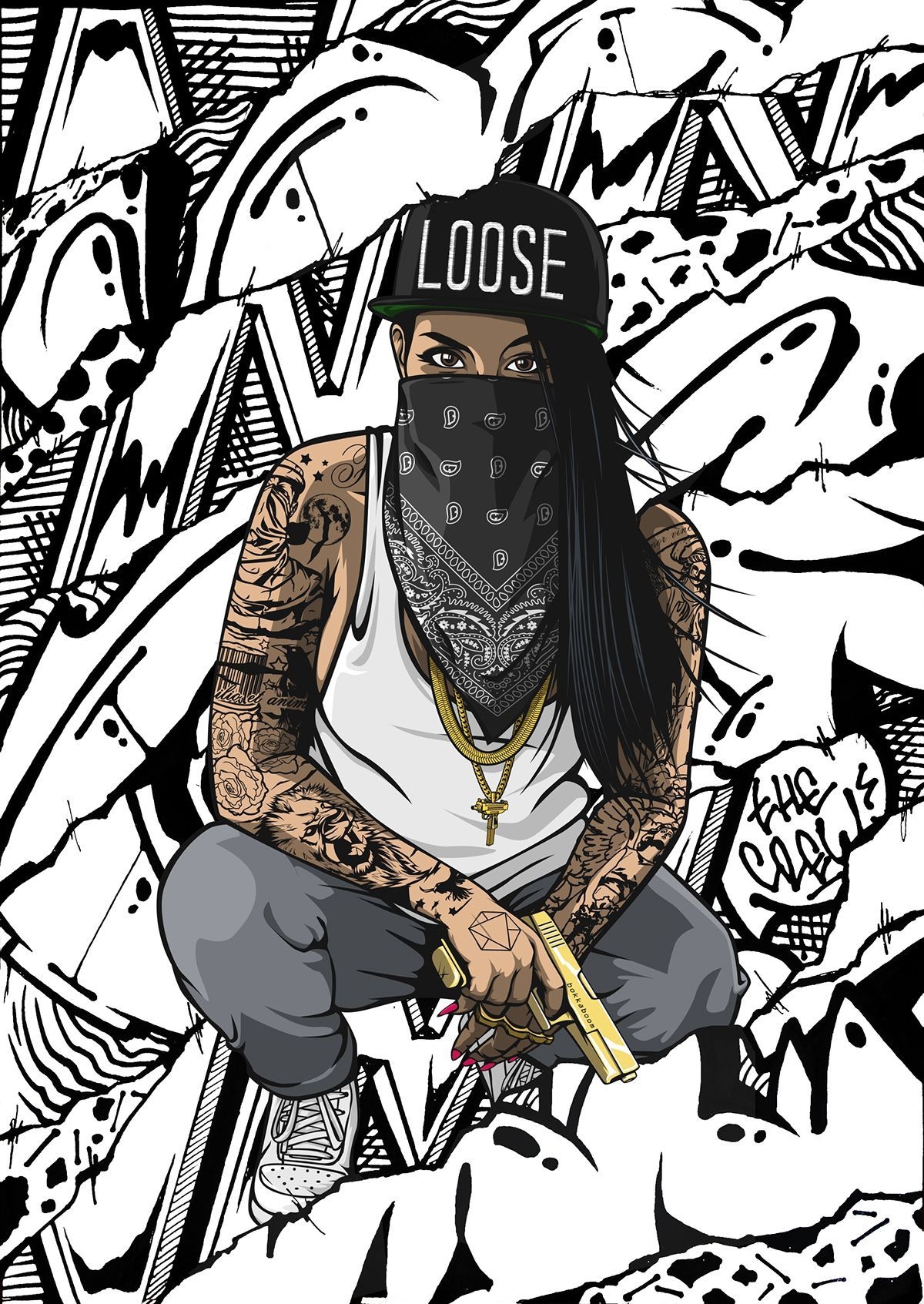 1200x1700 BokkaBoomxLooseNNM. Girls cartoon art, Gangster drawings, Black girl art, Phone