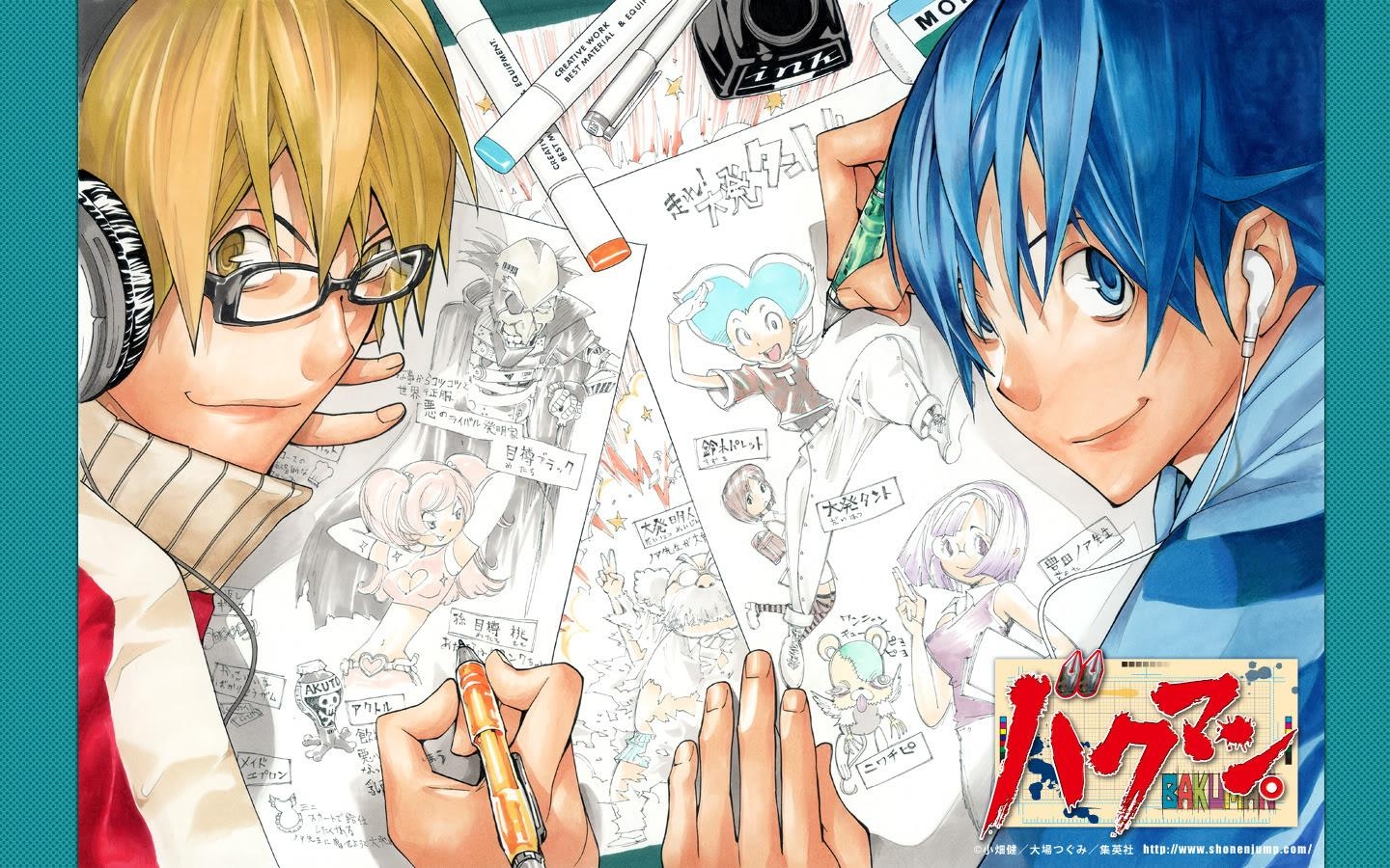 1440x900 mashiro moritaka and takagi akito (bakuman) drawn, Desktop