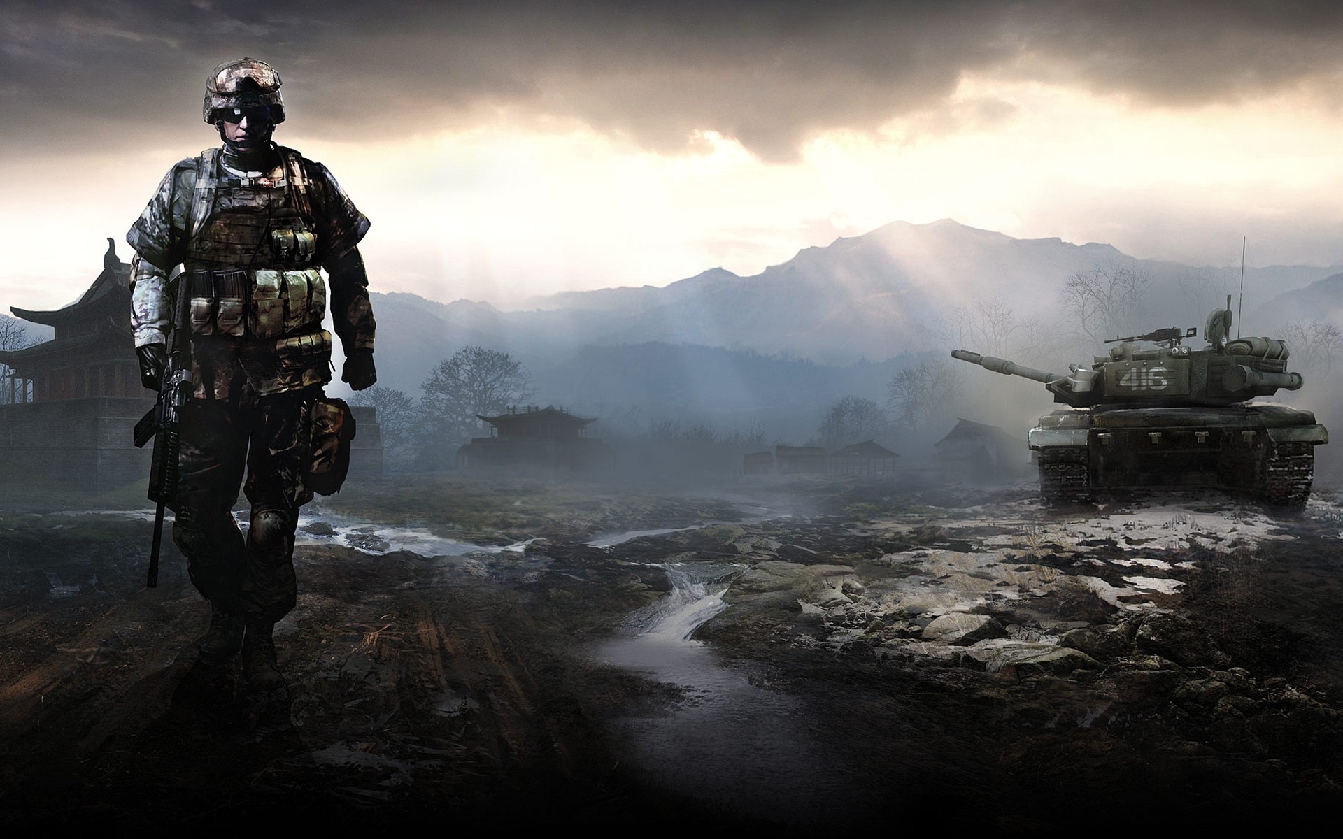 1920x1200 Battlefield 3 War Video Games Tank Numbers Dark Soldier Wallpaper:, Desktop