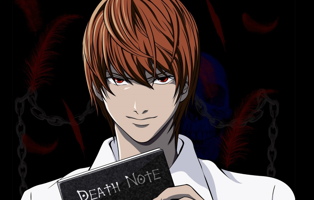 1340x850 Wallpaper skull, chain, red eyes, death note, killer, Death note, Kira, Light yagami, by Takeshi Obata image for desktop, section сёнэн, Desktop