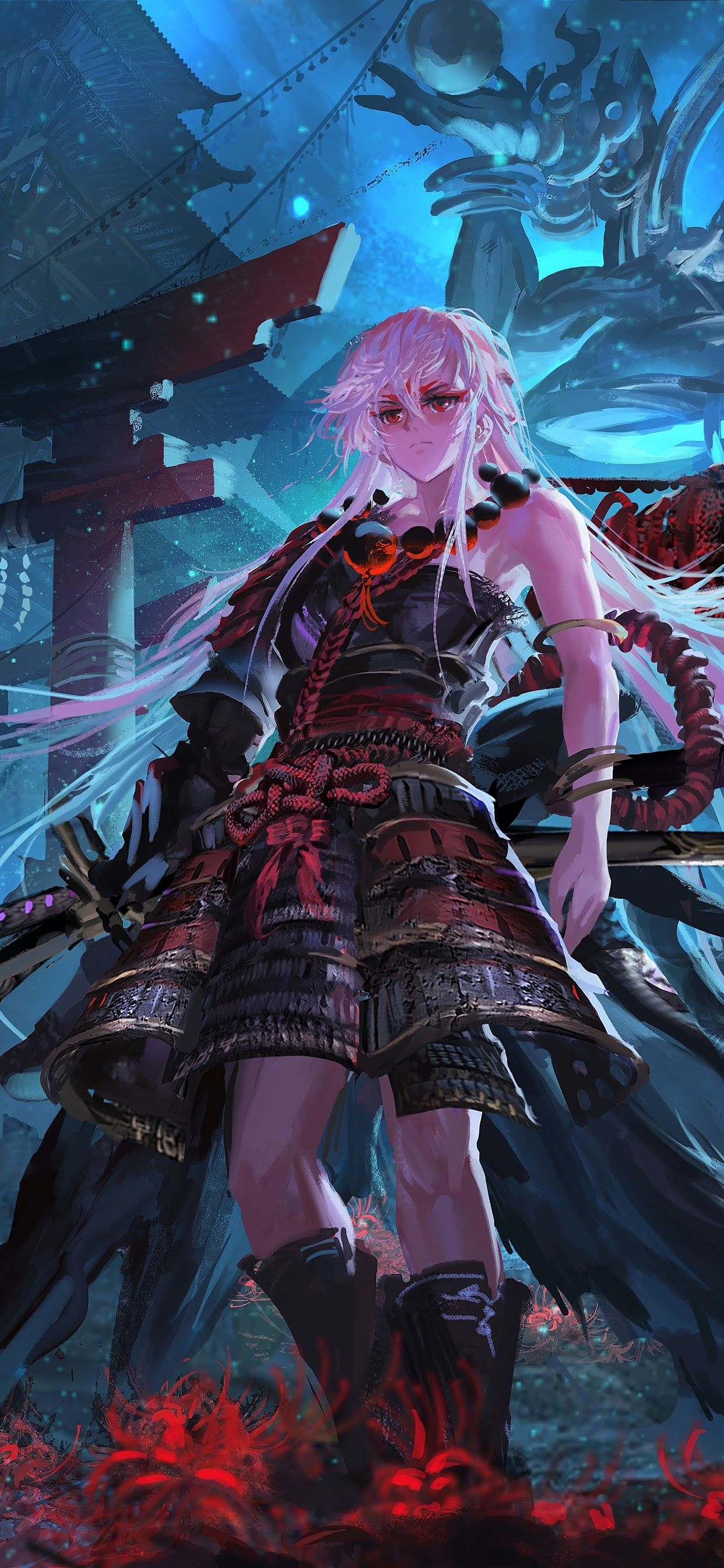 1250x2690 Anime Samurai Girl Katana Fantasy 8K Wallpaper, Phone