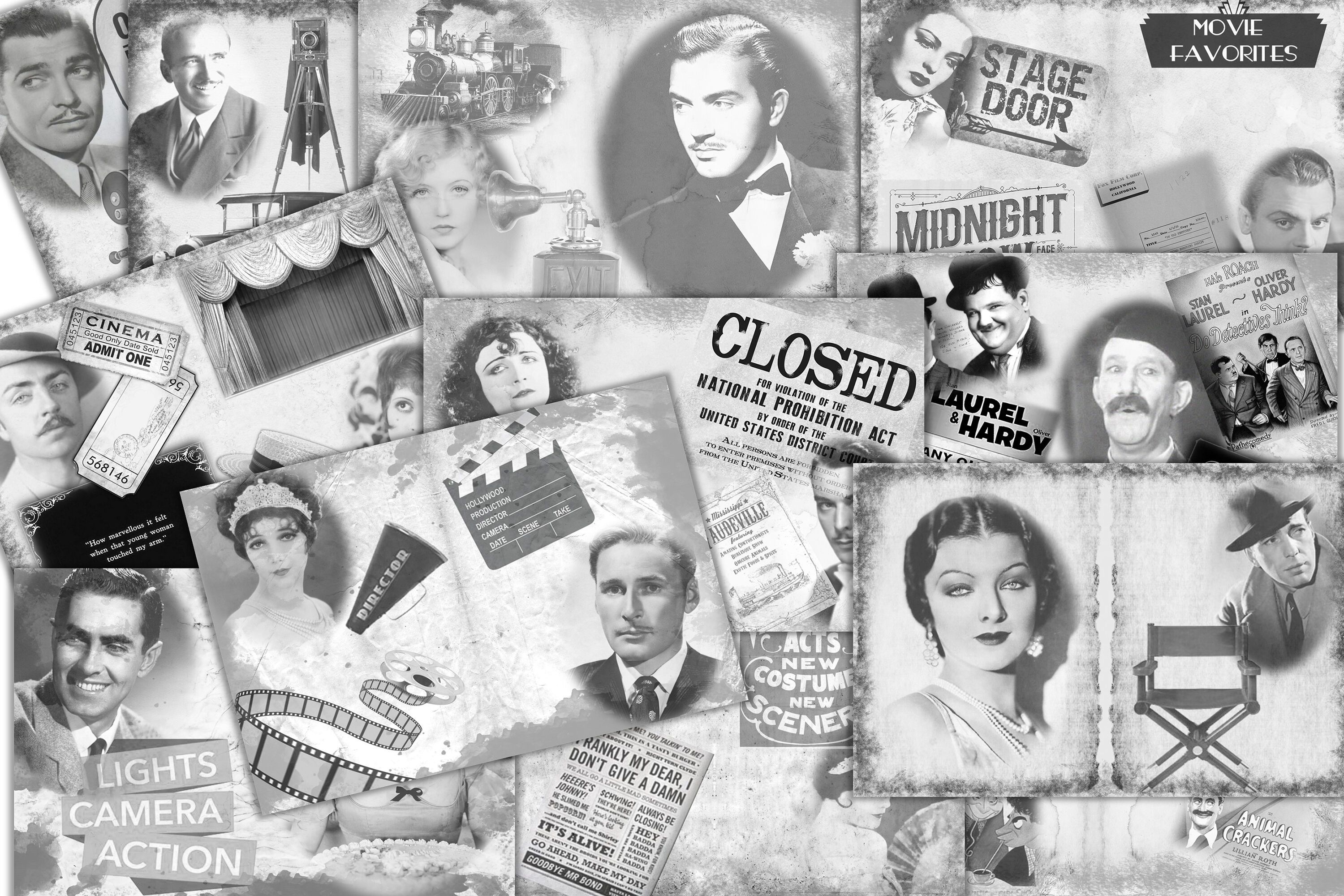 3000x2000 Black and White Movie Themed Collage Background By The Paper Princess, Desktop