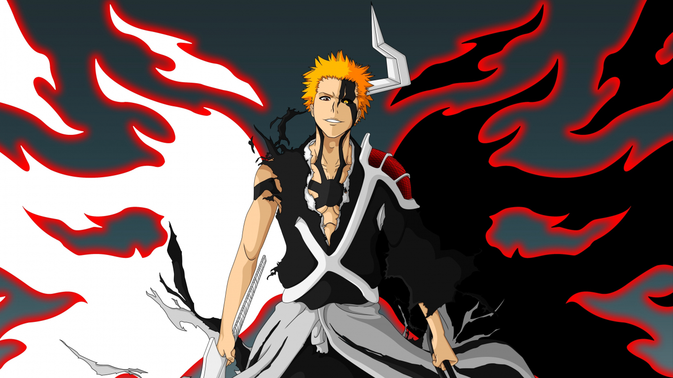 1370x770 Download fighter, bleach, ichigo kurosaki, art  wallpaper, tablet, laptop,  HD image, background, 20325, Desktop