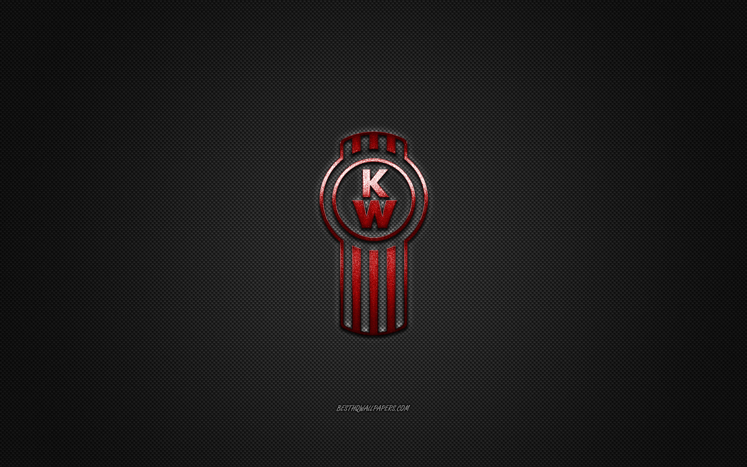 2560x1600 Download wallpaper Kenworth logo, red logo, gray carbon fiber background, Kenworth metal emblem, Kenworth, cars brands, creative art for desktop with resolution. High Quality HD picture wallpaper, Desktop