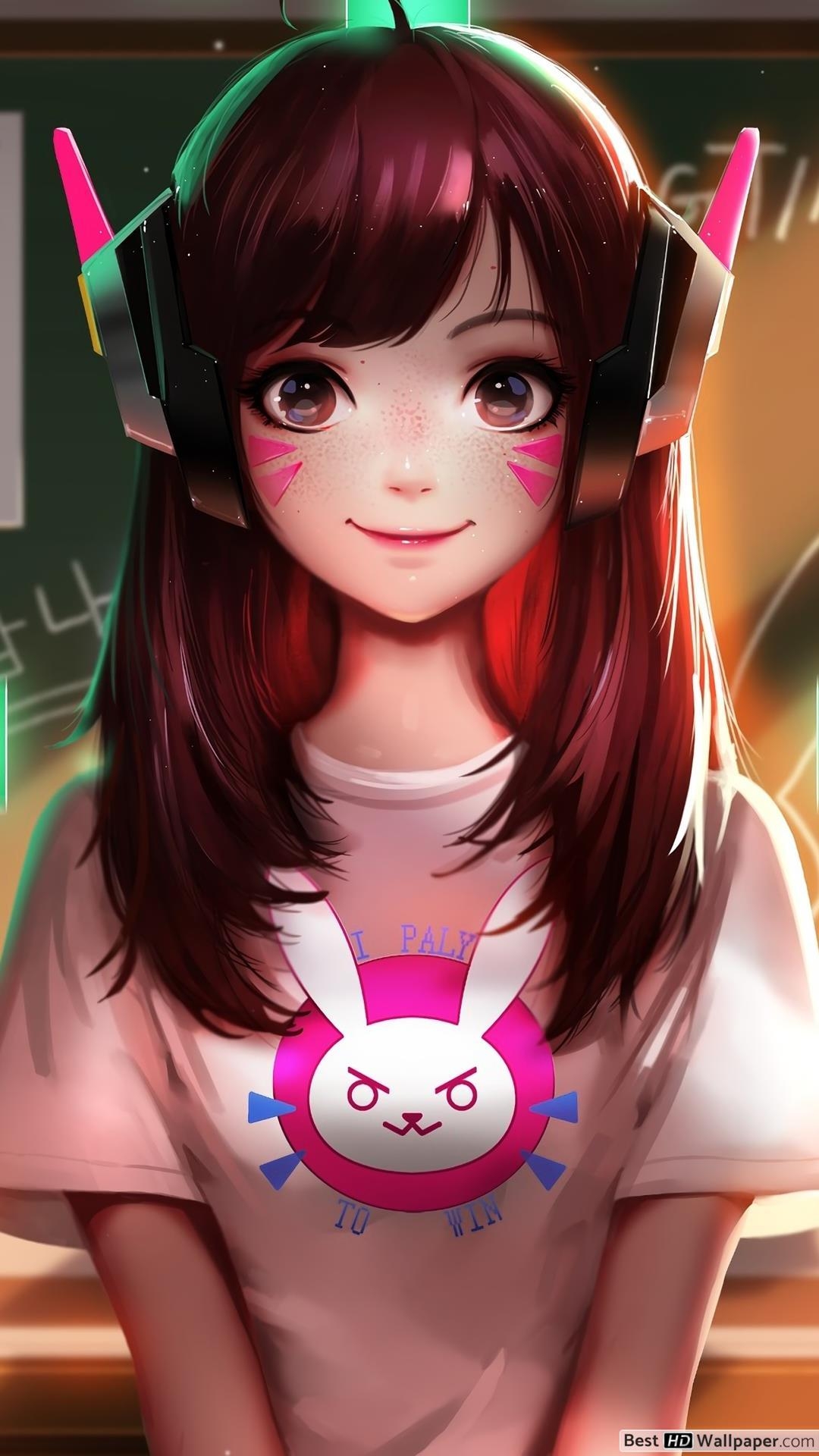 1080x1920 D.Va schoolgirl overwatch HD wallpaper download, Phone