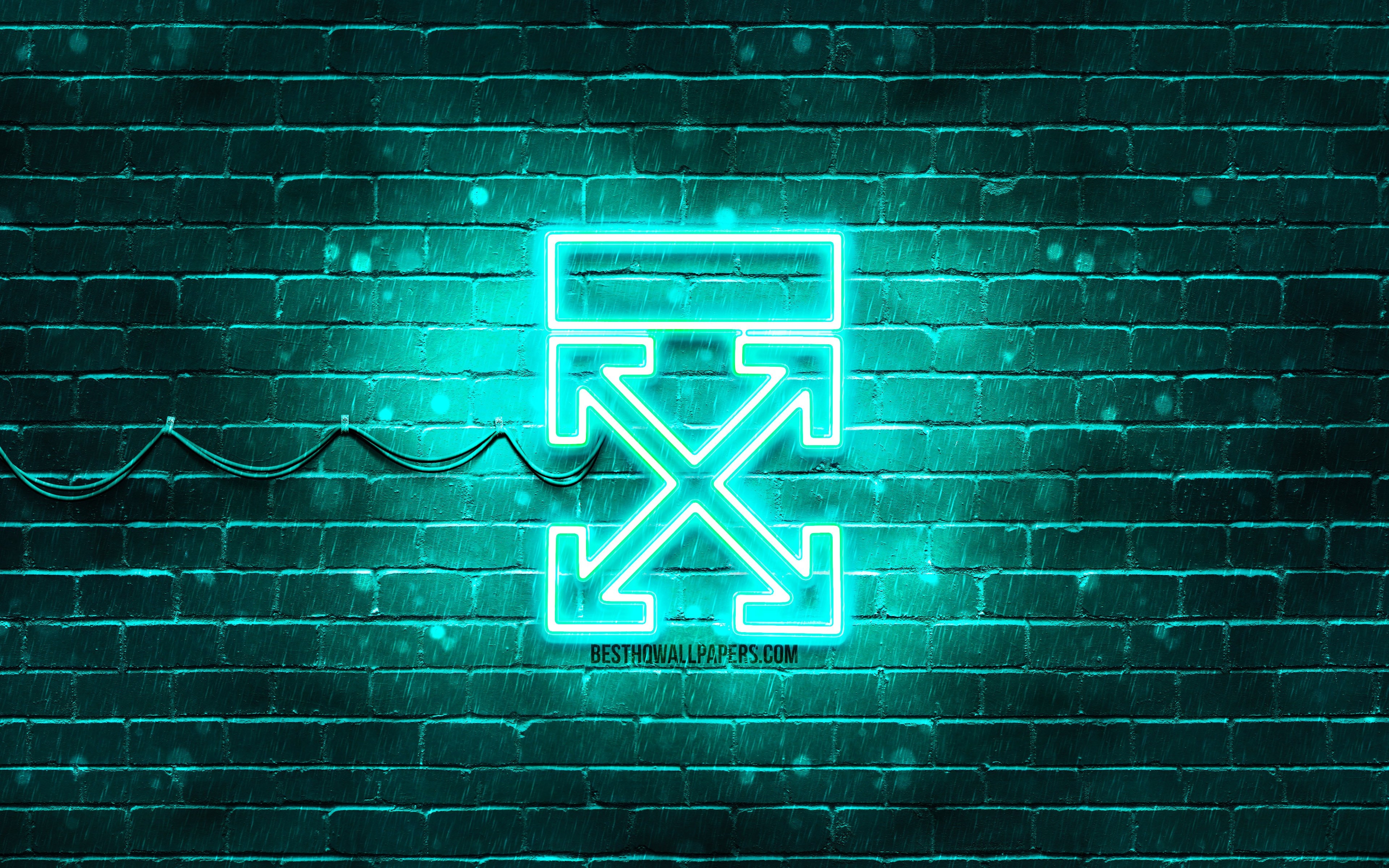 3840x2400 Download Wallpaper Off White Turquoise Logo, 4k, Turquoise Brickwall, Off White Logo, Brands, Off White Neon Logo, Off White For Desktop With Resolution. High Quality HD Picture Wallpaper, Desktop