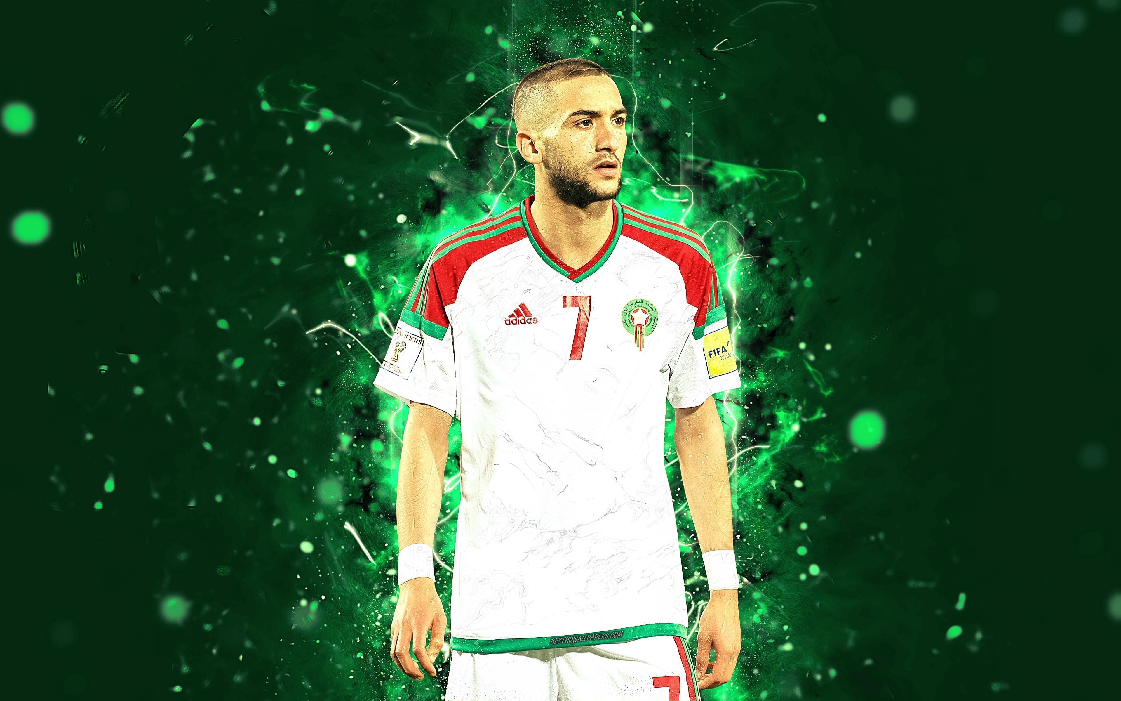 3840x2400 Download wallpaper 4k, Hakim Ziyech, abstract art, Morocco National, Desktop