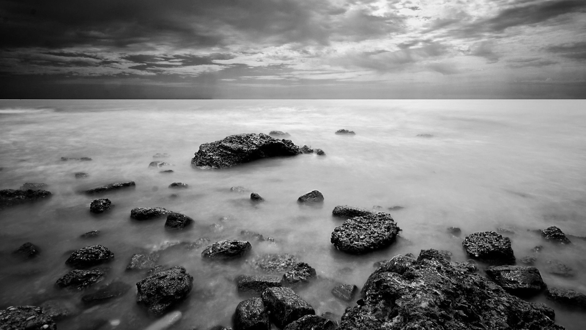 1920x1080 Black and white landscapes nature monochrome sea wallpaper, Desktop