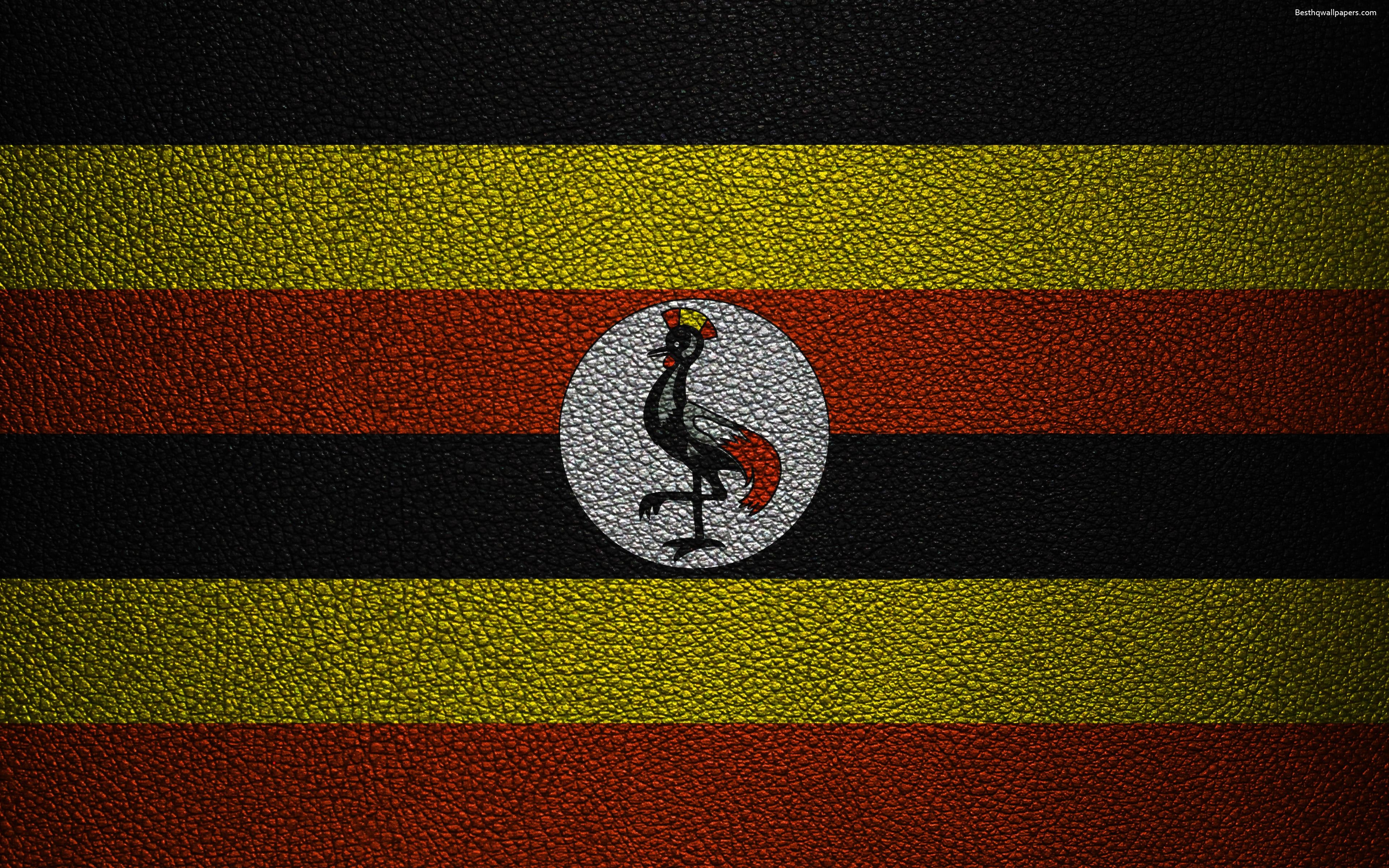 3840x2400 Download wallpaper Flag of Uganda, Africa, 4K, leather texture, Desktop