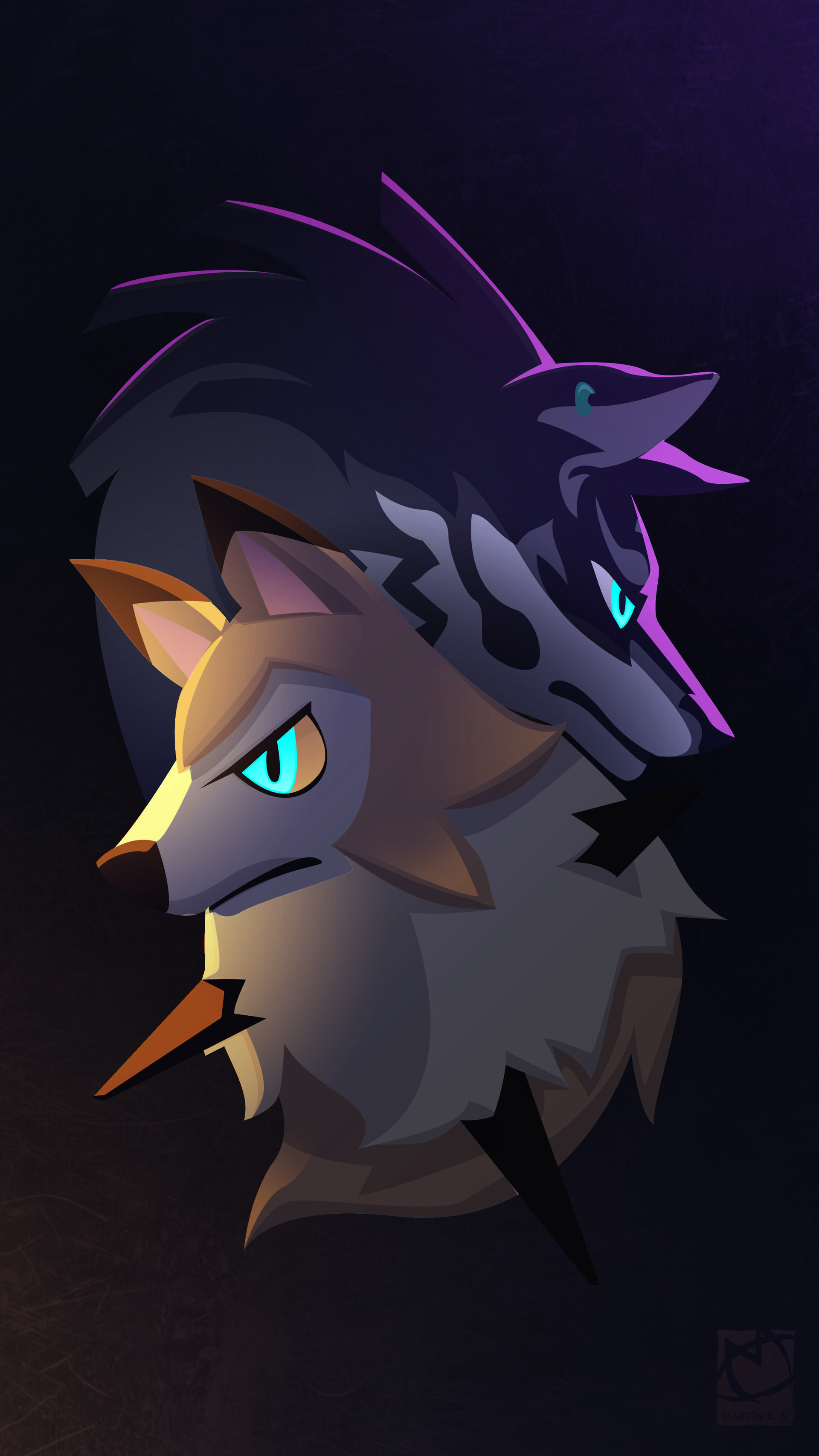 1920x3420 Wallpaper Commission: Lycanroc and Wolf Link, Martín Ruiz, Phone