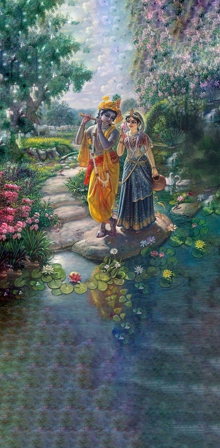 750x1510 Krishna iPhone Walk On Pond Wallpaper, Phone