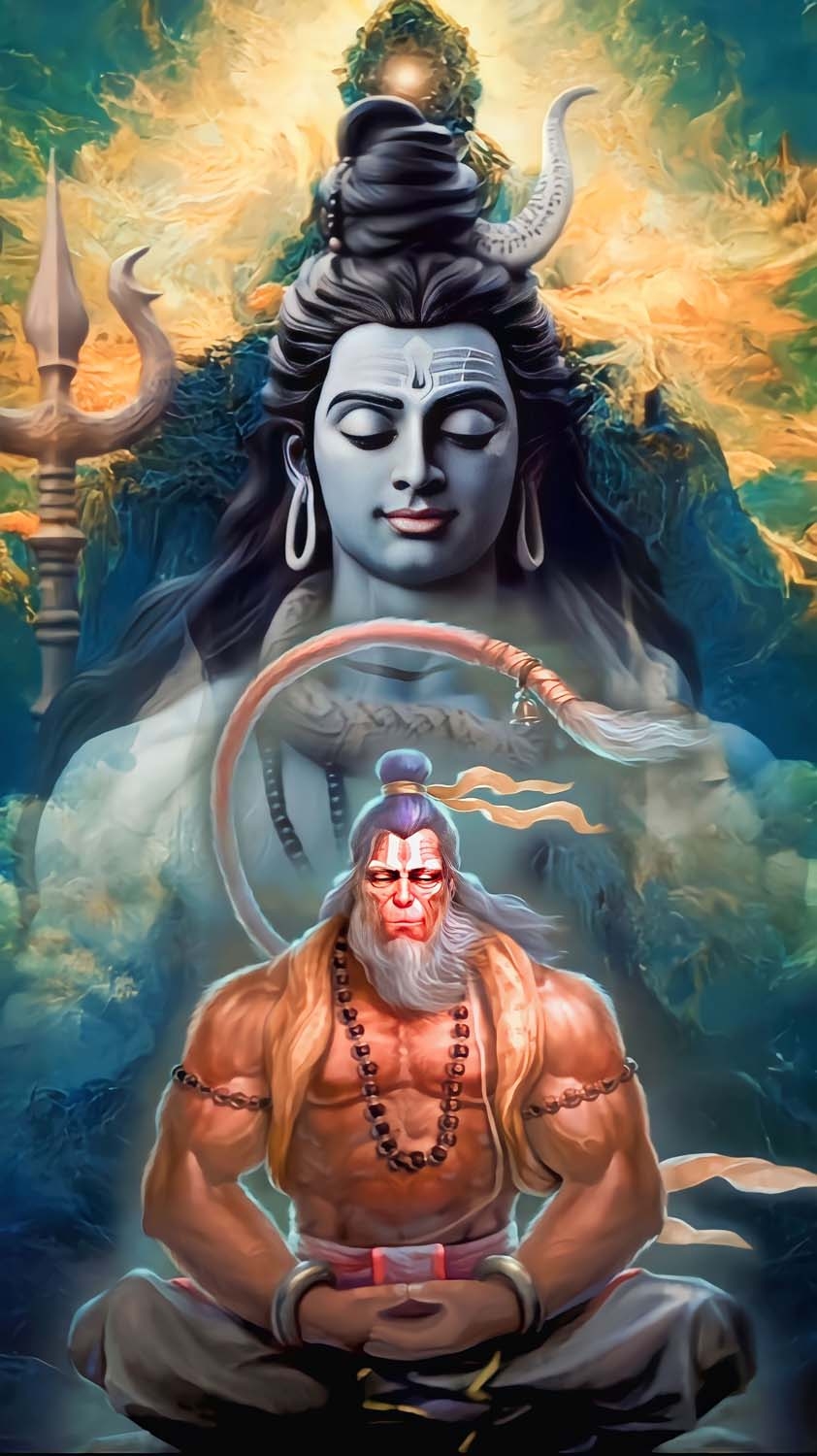 850x1500 God Shiva and Hanuman iPhone Wallpaper 4K, Phone