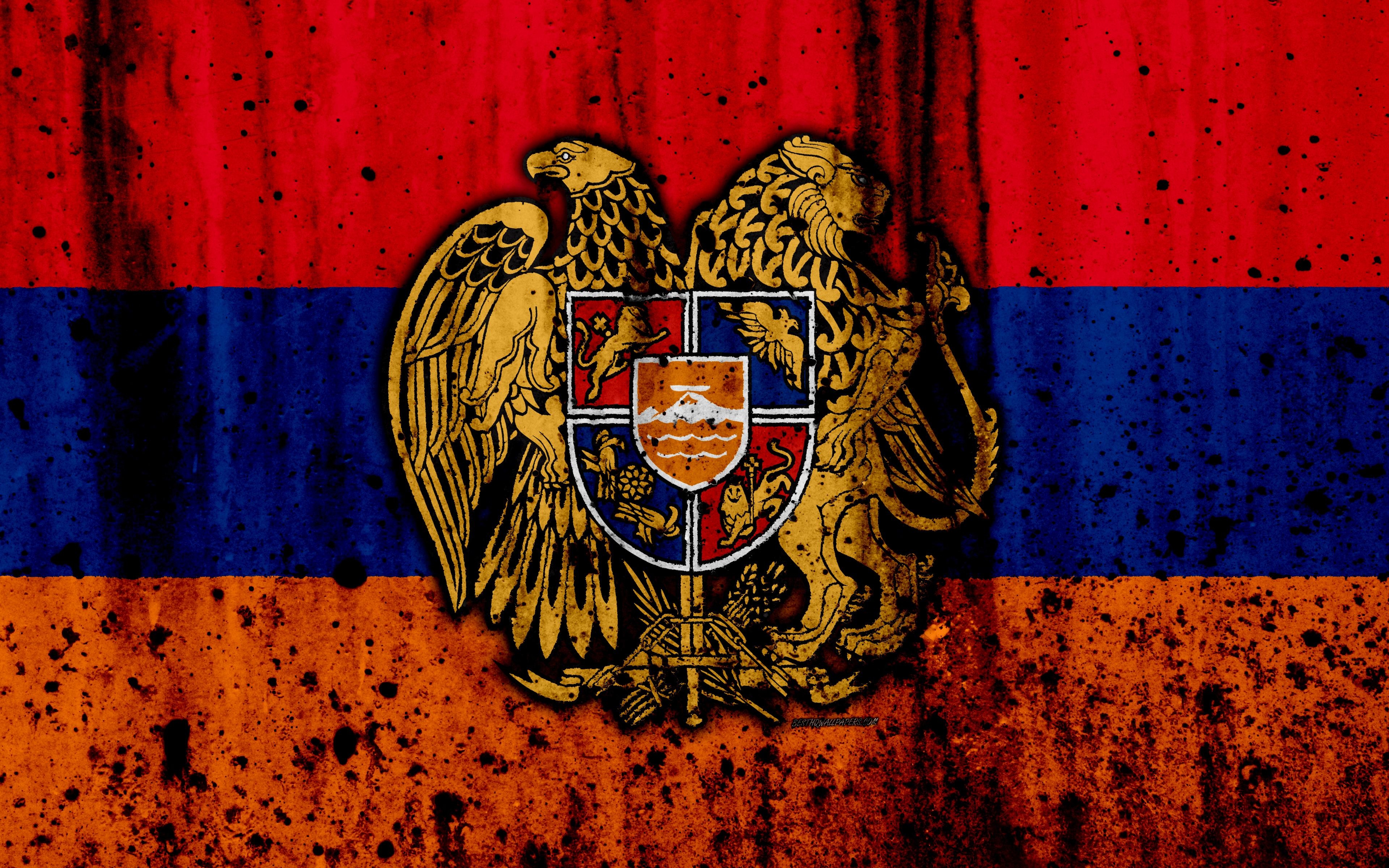 3840x2400 Download wallpaper Armenian flag, 4k, grunge, Asia, flag of Armenia, Desktop