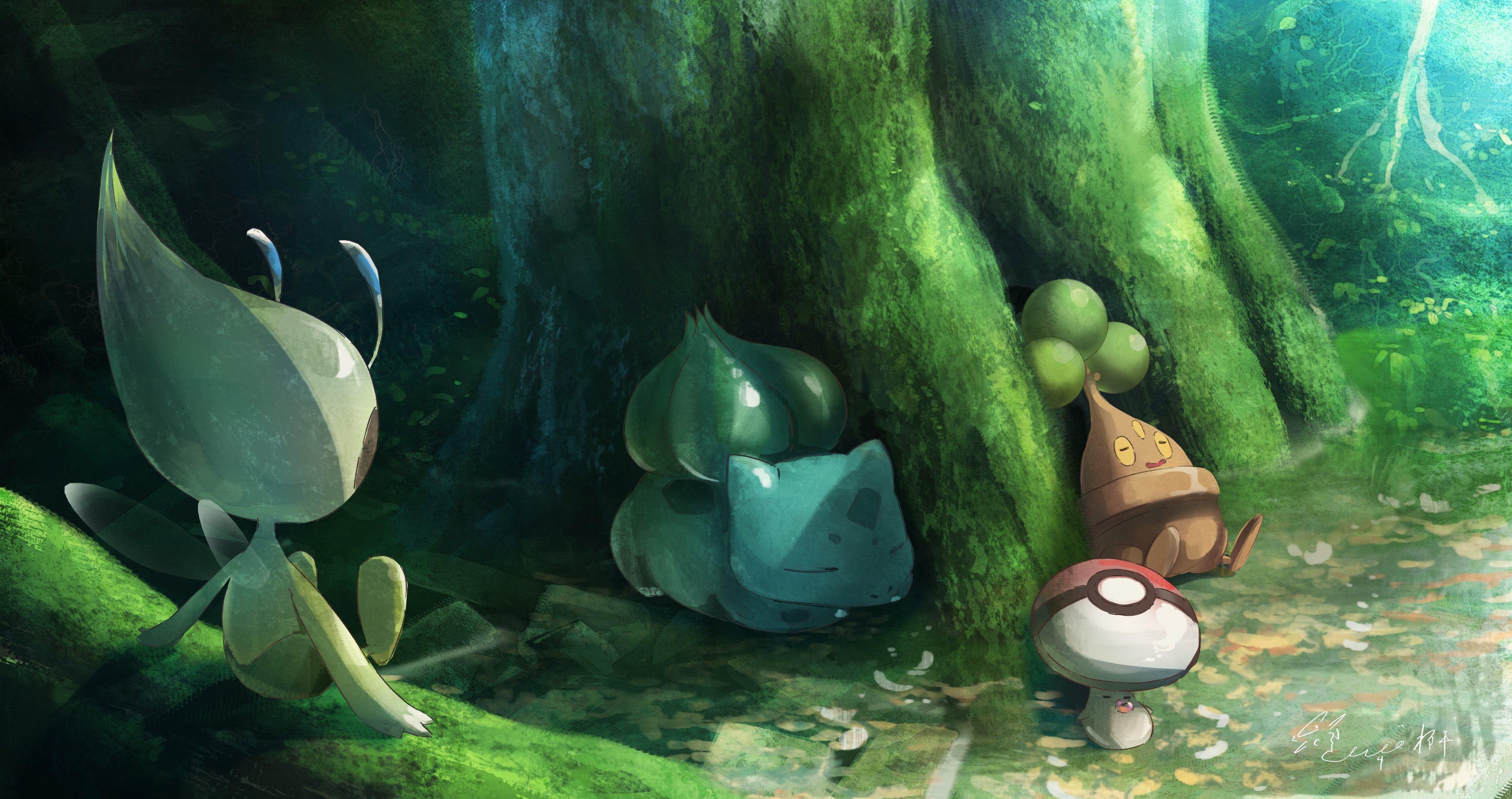 3510x1860 Pokemon Napping in the Forest by まんぷくア HD Wallpaper, Desktop