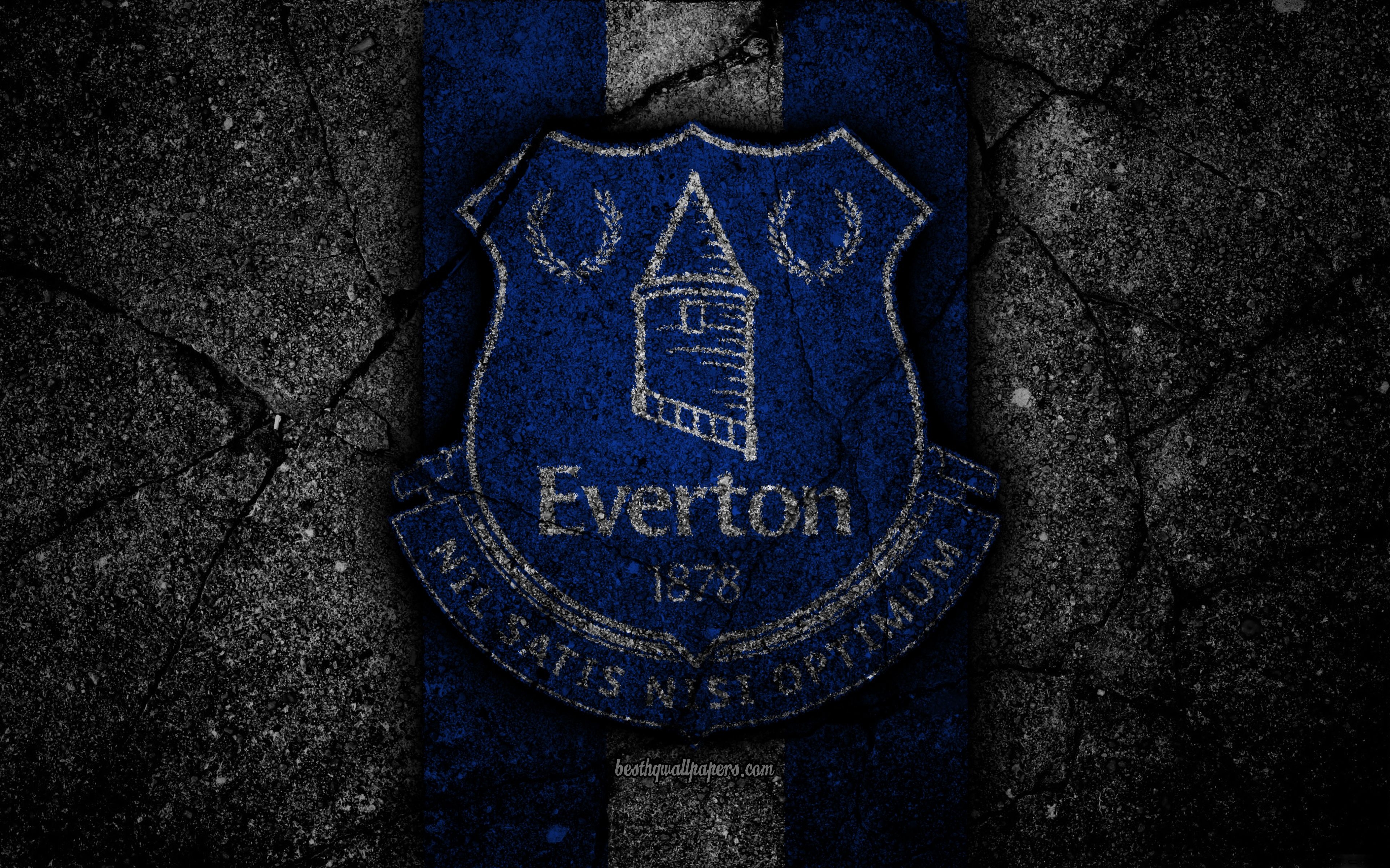 3840x2400 Download wallpaper Everton FC, 4k, logo, Premier League, grunge, England, asphalt texture, Everton, black stone, soccer, football, FC Everton for desktop with resolution. High Quality HD picture wallpaper, Desktop