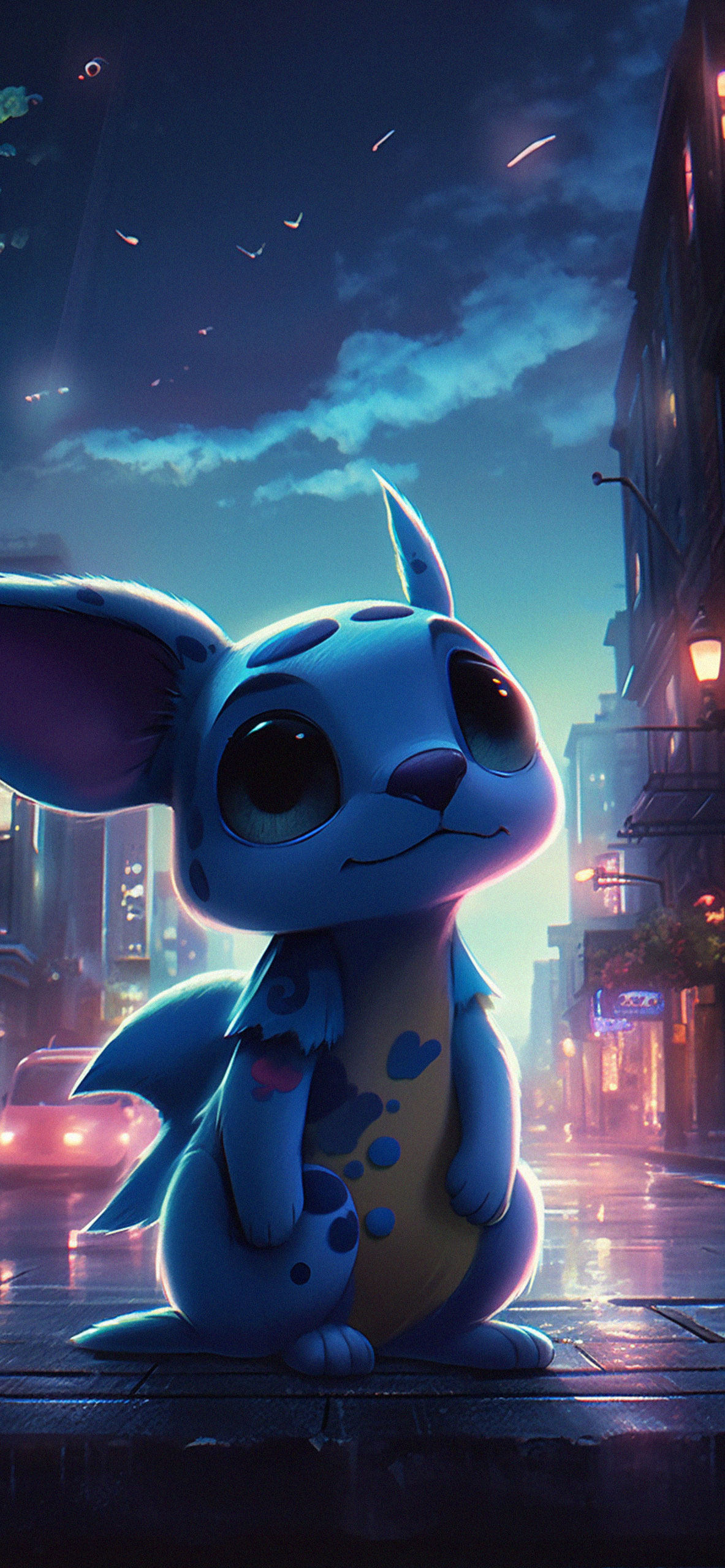 1190x2560 Stitch in the Night City Art Wallpaper Wallpaper for iPhone, Phone