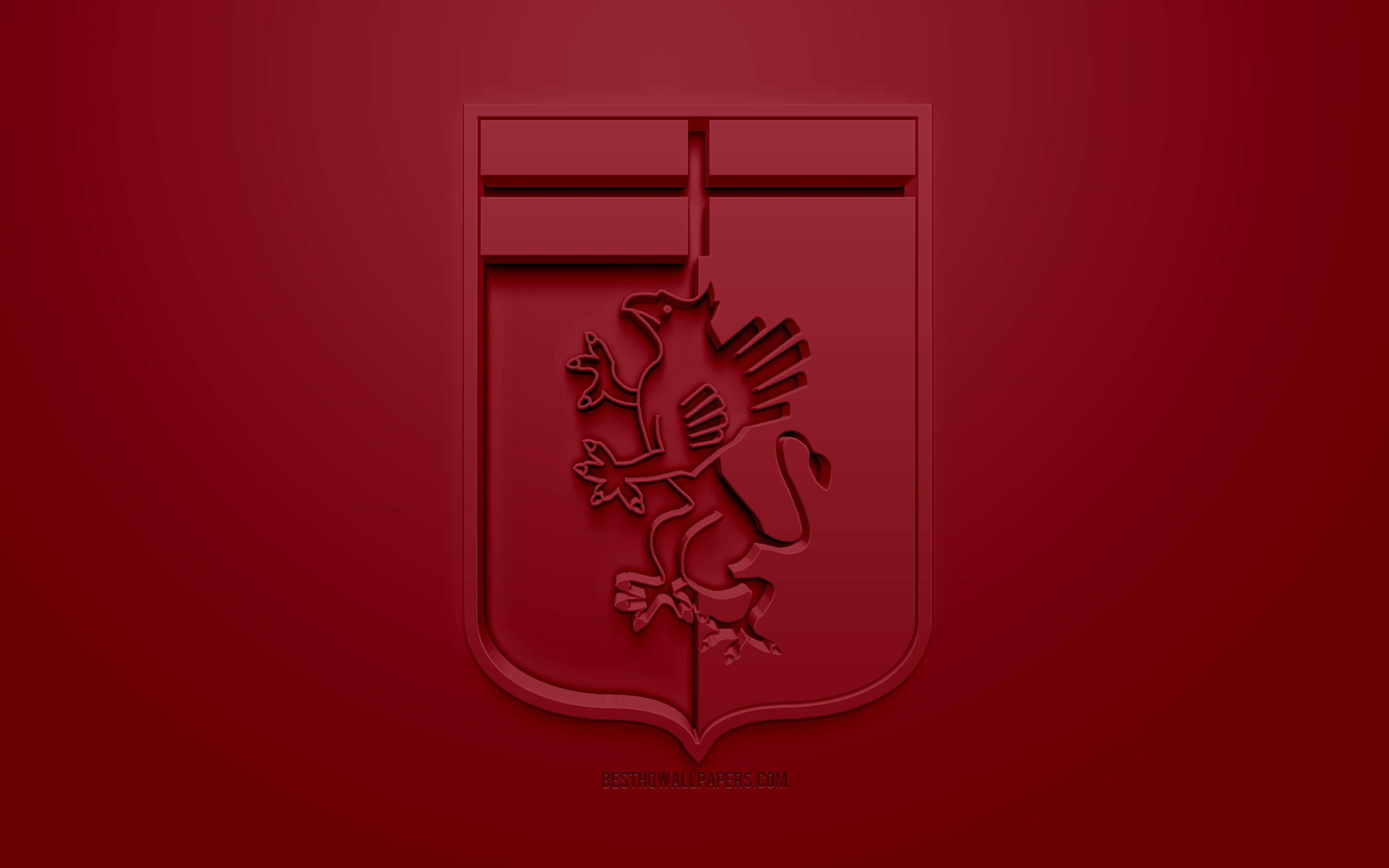 2560x1600 Download wallpaper Genoa CFC, creative 3D logo, burgundy background, Desktop