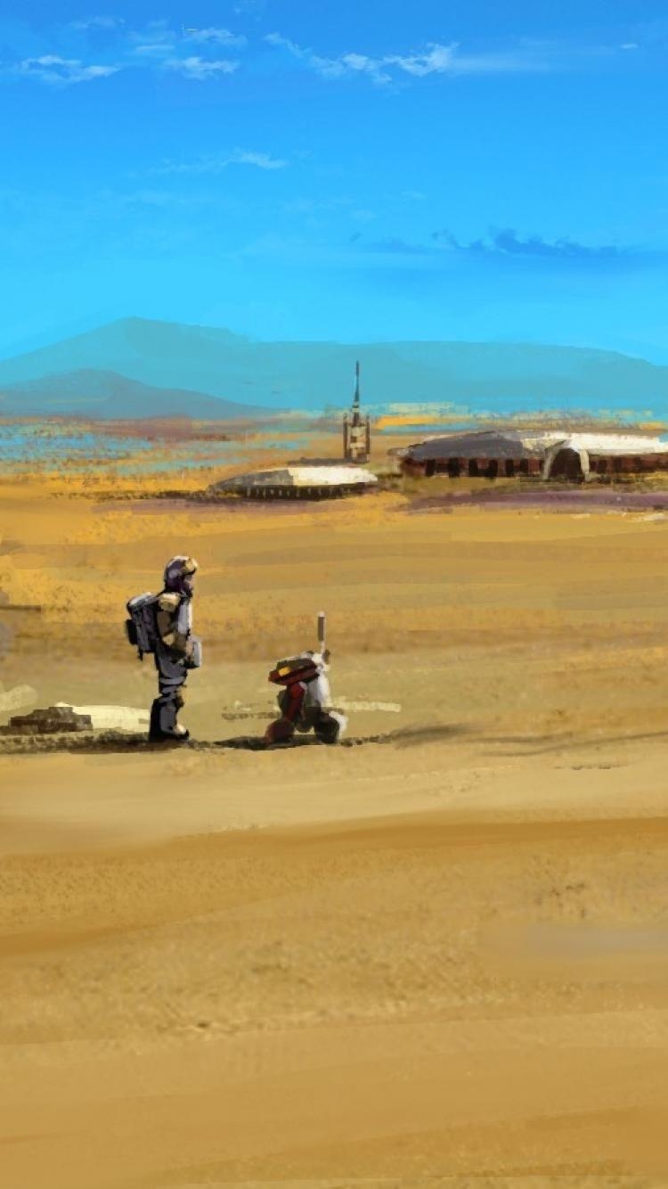 750x1340 Movies futuristic desert science fiction artwork tatooine wallpaper, Phone