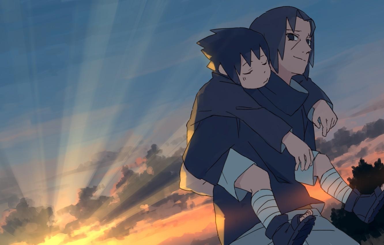 1340x850 Wallpaper the sky, brothers, Naruto, Uchiha Itachi, Sasuke Uchiha image for desktop, section сёнэн, Desktop