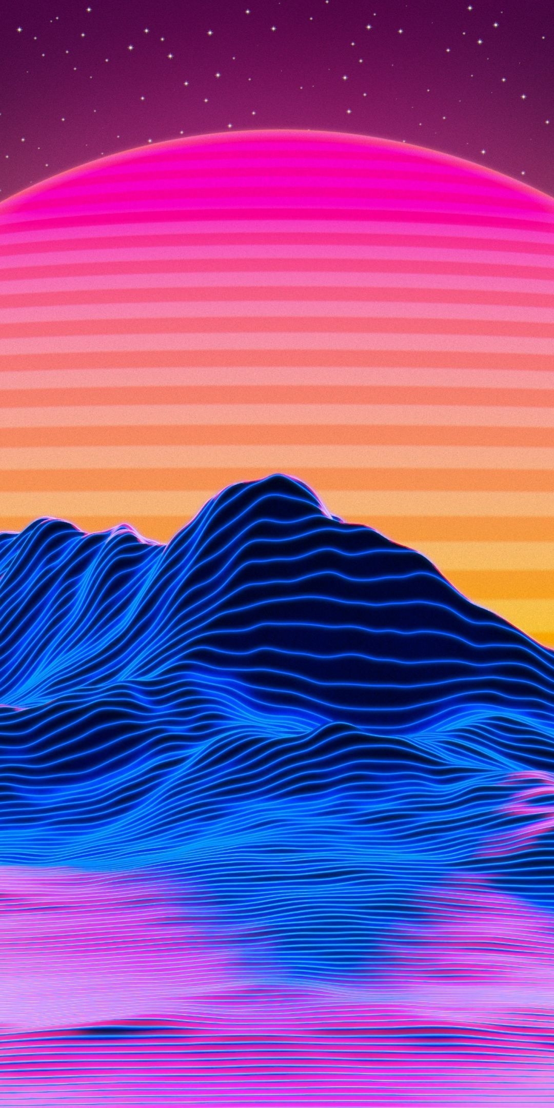 1080x2160 Mountains, landscape, retro art, big sun, sunset wallpaper. Sunset wallpaper, Vaporwave wallpaper, Synthwave art, Phone