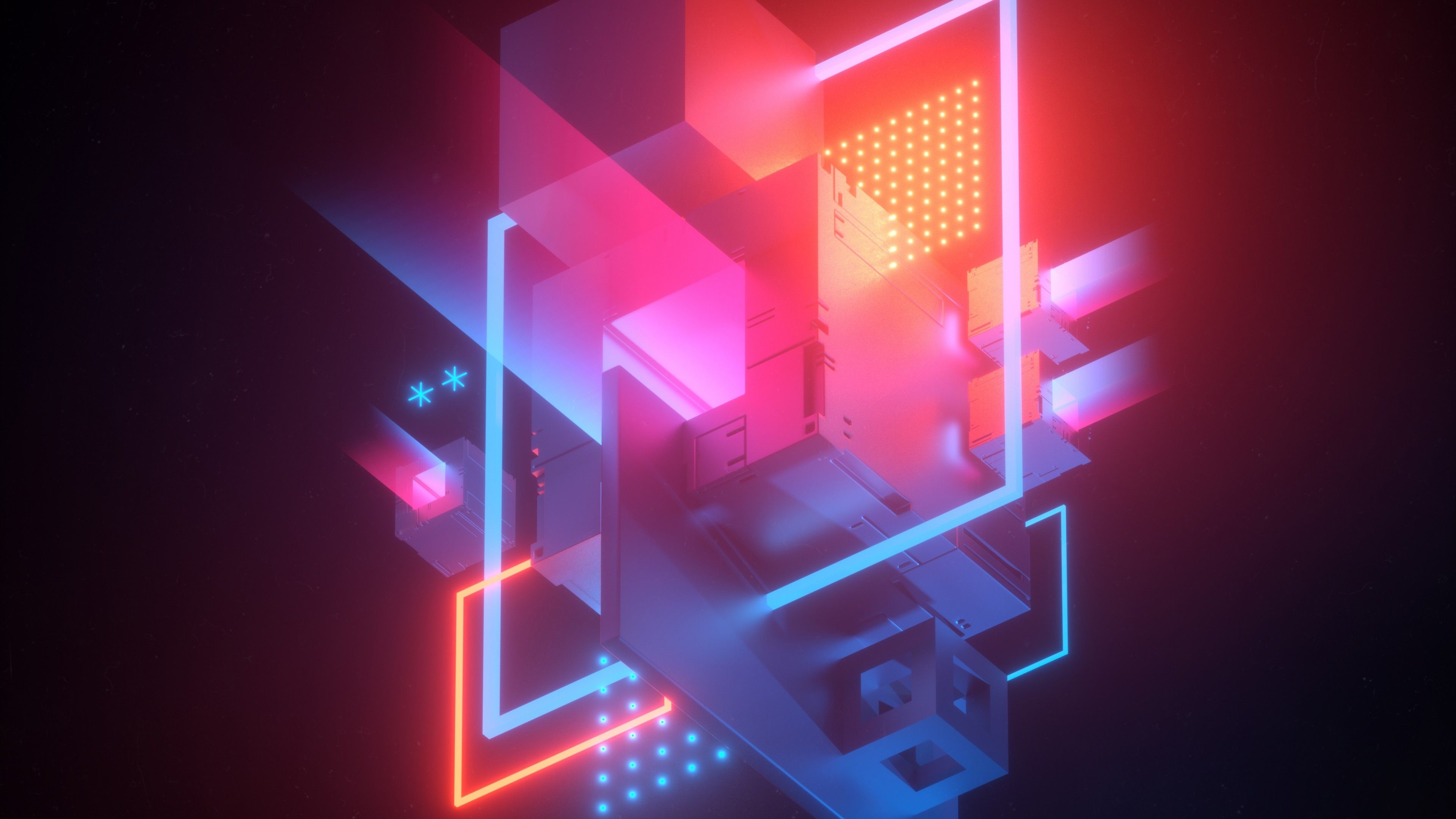 3840x2160 3D cubes 4K Wallpaper, 3D model, Neon, Abstract, Desktop