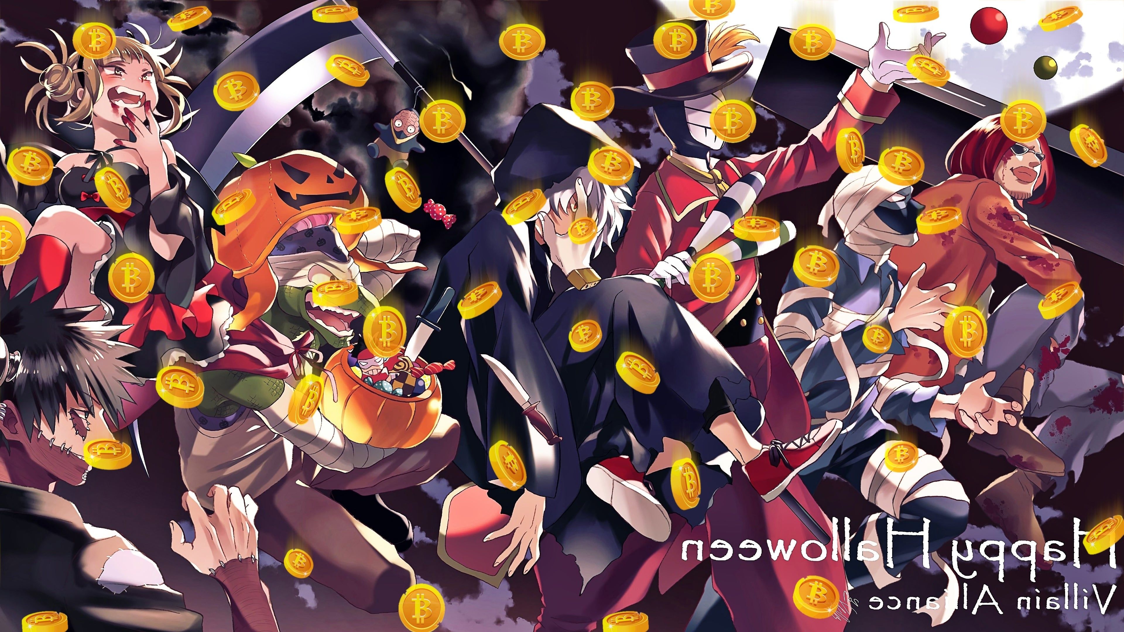 3840x2160 Bitcoins From Above My Hero Academia League Of Villains Vanguard Action Squad Happy Halloween 69171 Wallpaper, Desktop