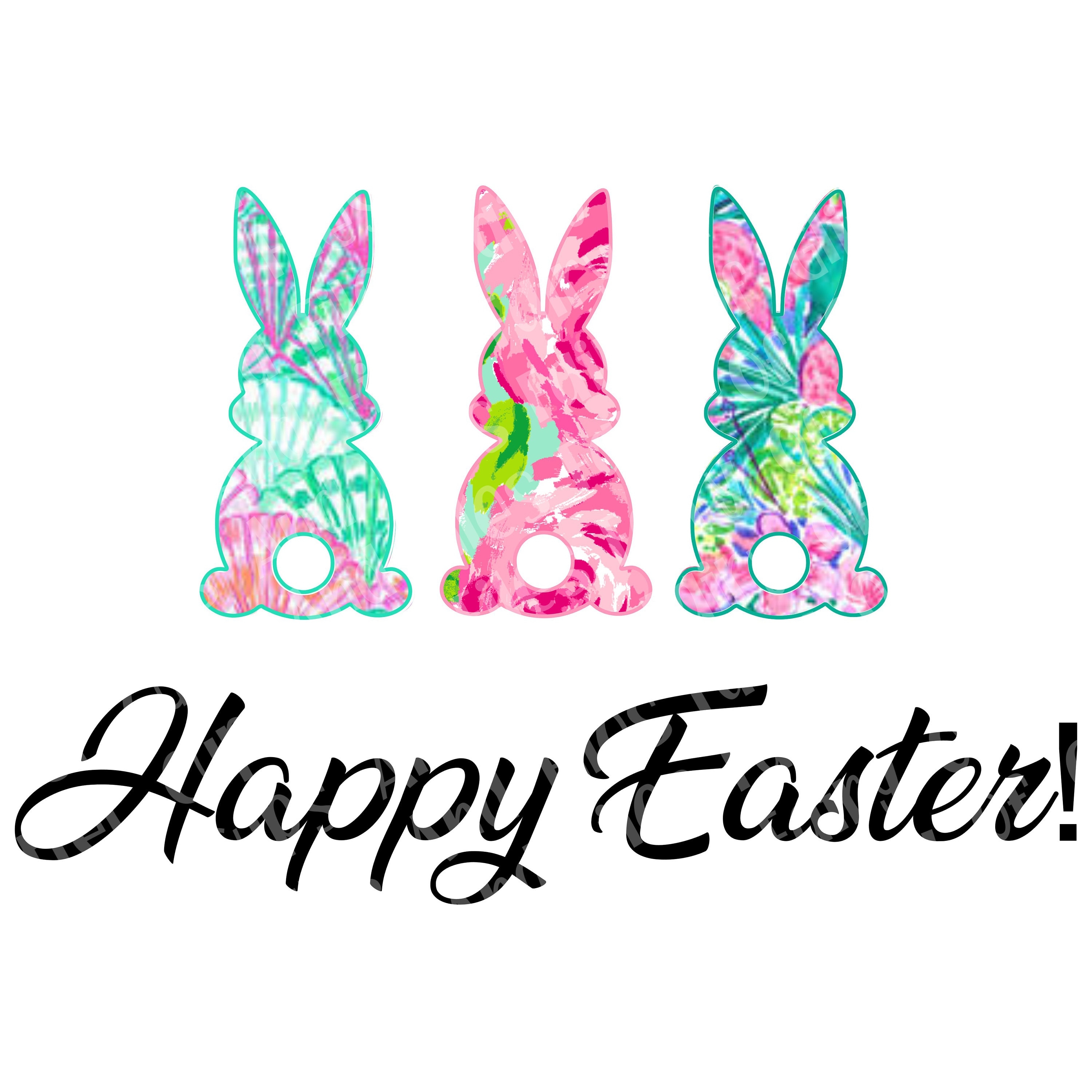 3000x3000 Happy Easter Lilly Pulitzer Three Bunny Sublimation SVG PNG, Phone