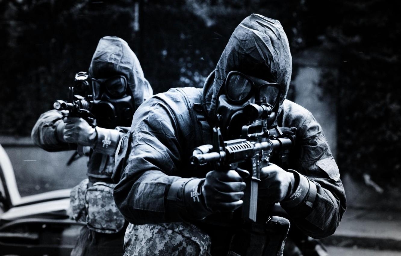 1340x850 Wallpaper weapons, gas mask, Soldiers, special forces, SAS image, Desktop