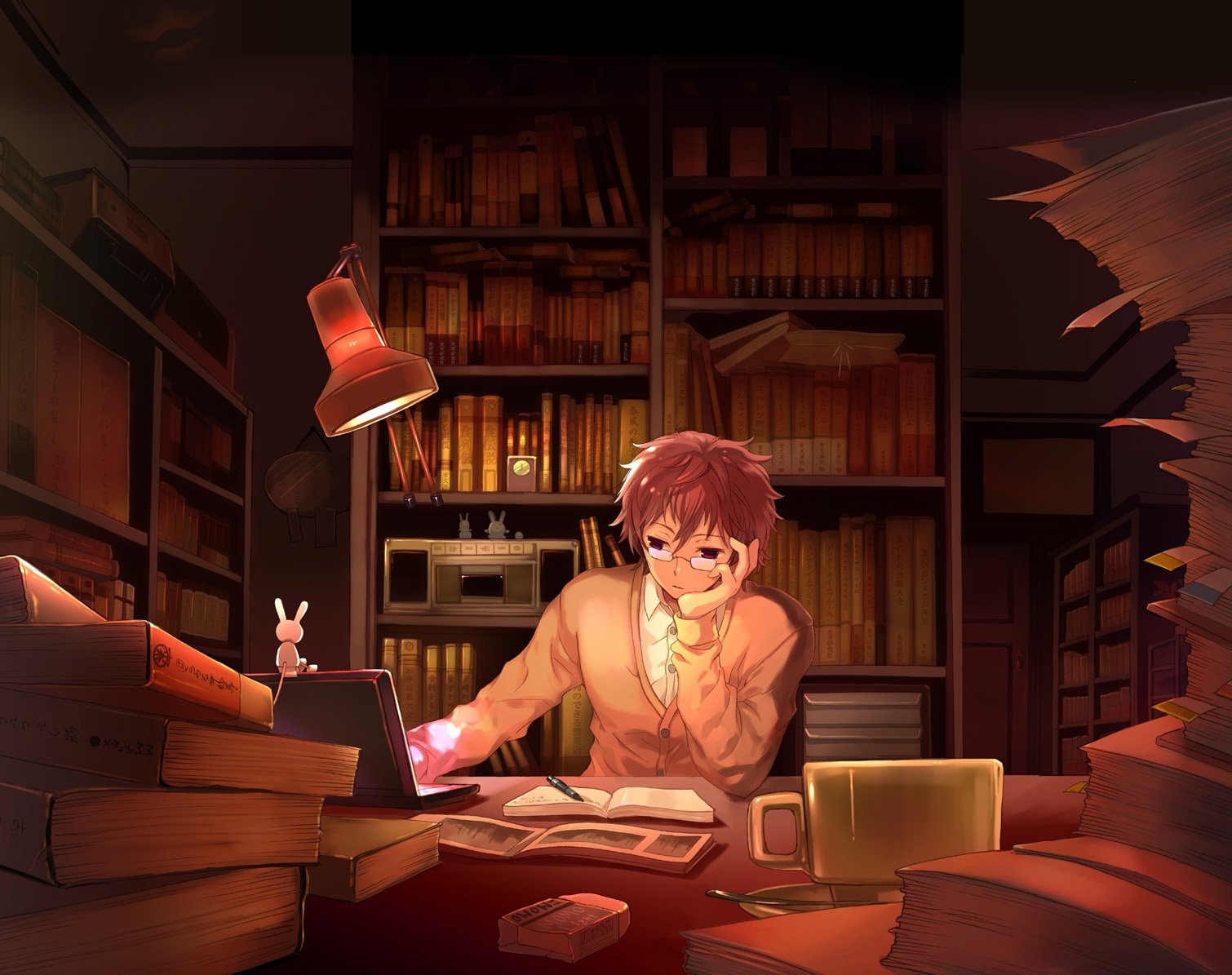 1510x1200 Anime Boy Studying Wallpaper, Desktop