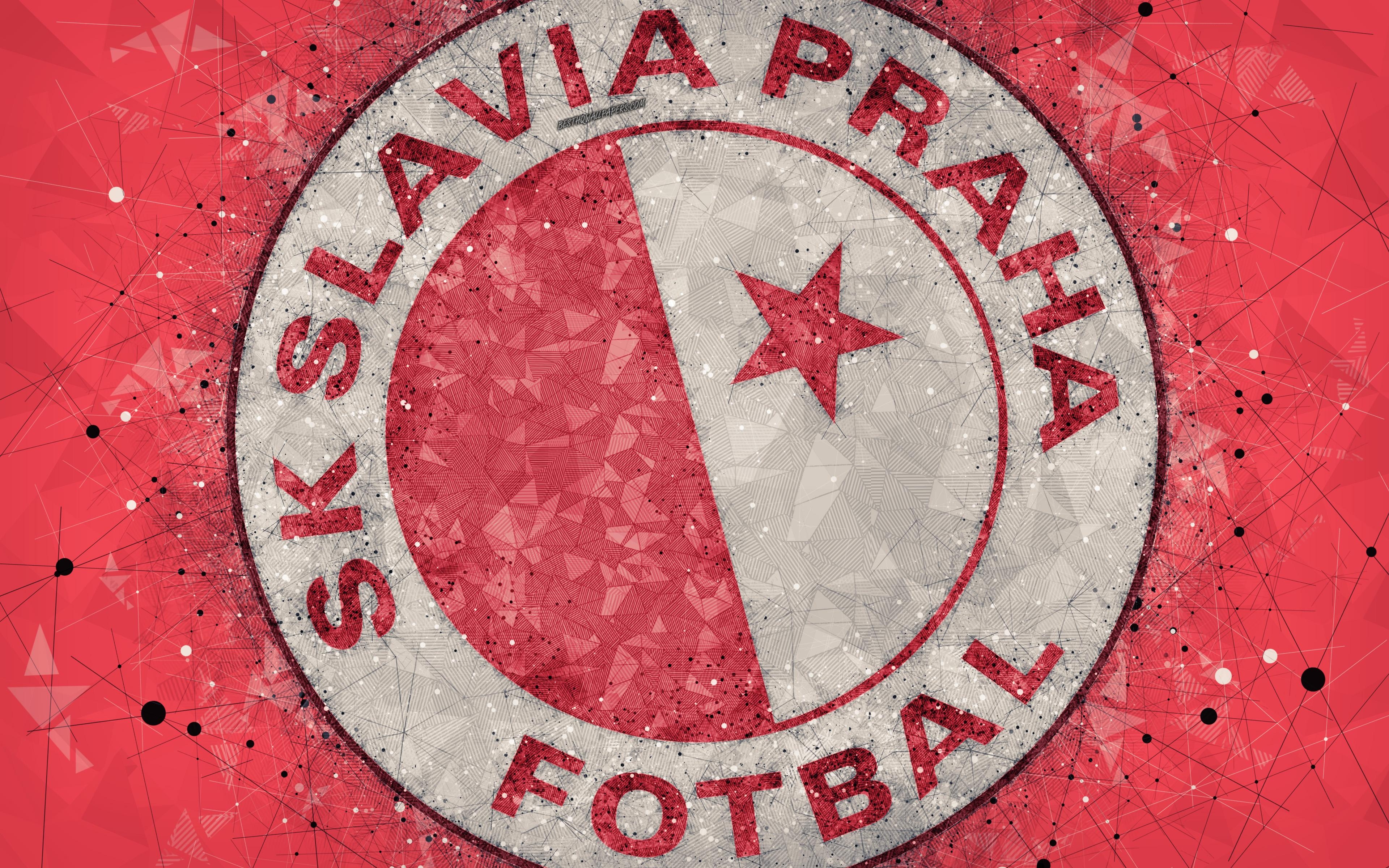 3840x2400 Download wallpaper SK Slavia Praha, 4k, geometric art, logo, Czech, Desktop