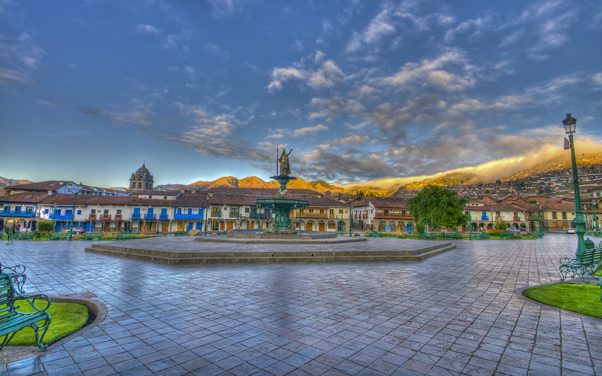 1920x1200 Photos Peru Fountains Cusco HDRI Sky Street Cities, Desktop