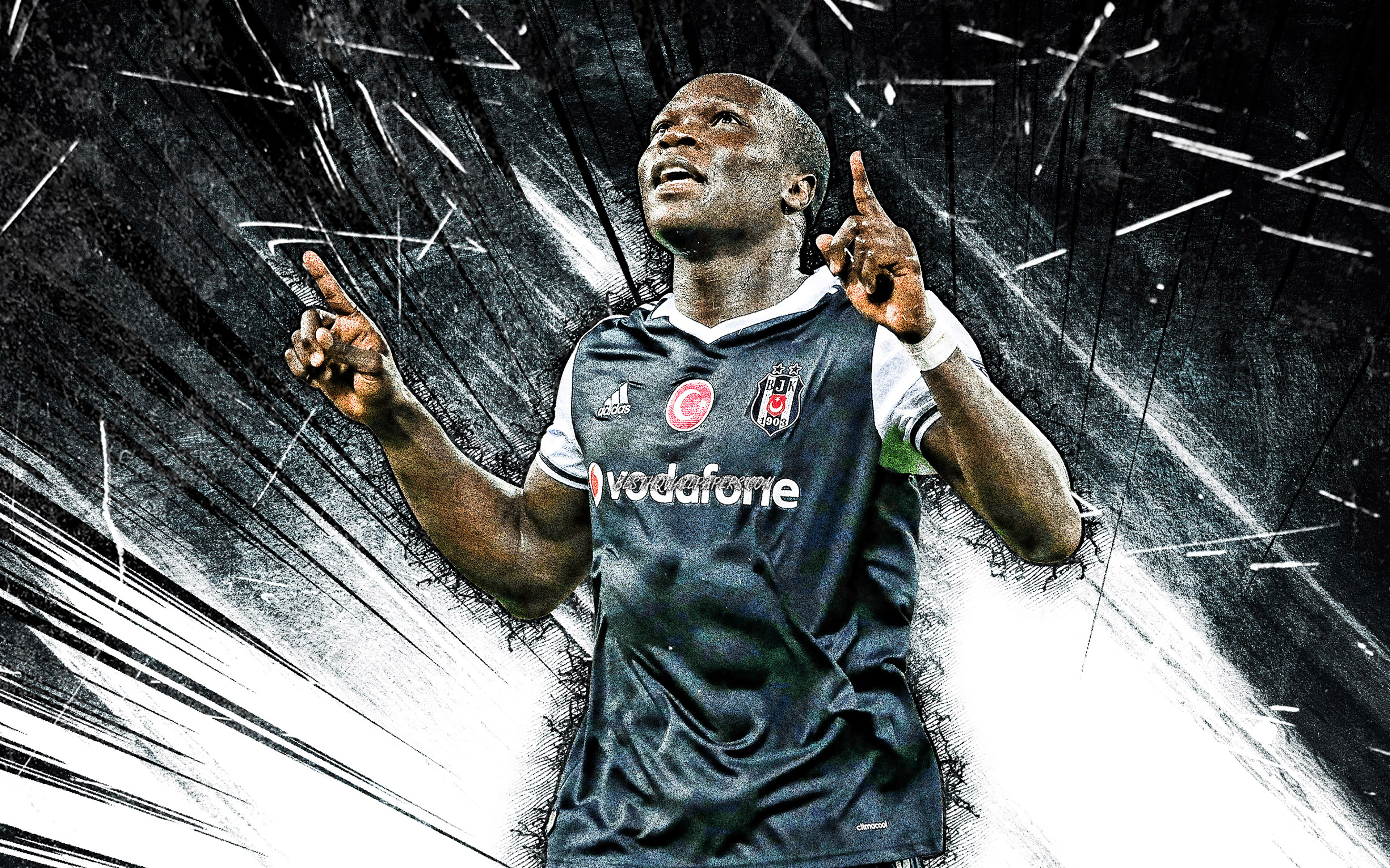 3840x2400 Download wallpaper 4k, Vincent Aboubakar, grunge art, Besiktas FC, soccer, cameroonian footballers, Turkish Super Lig, football, Besiktas JK, BJK, white abstract rays, Vincent Aboubakar Besiktas for desktop with resolution. High Quality, Desktop