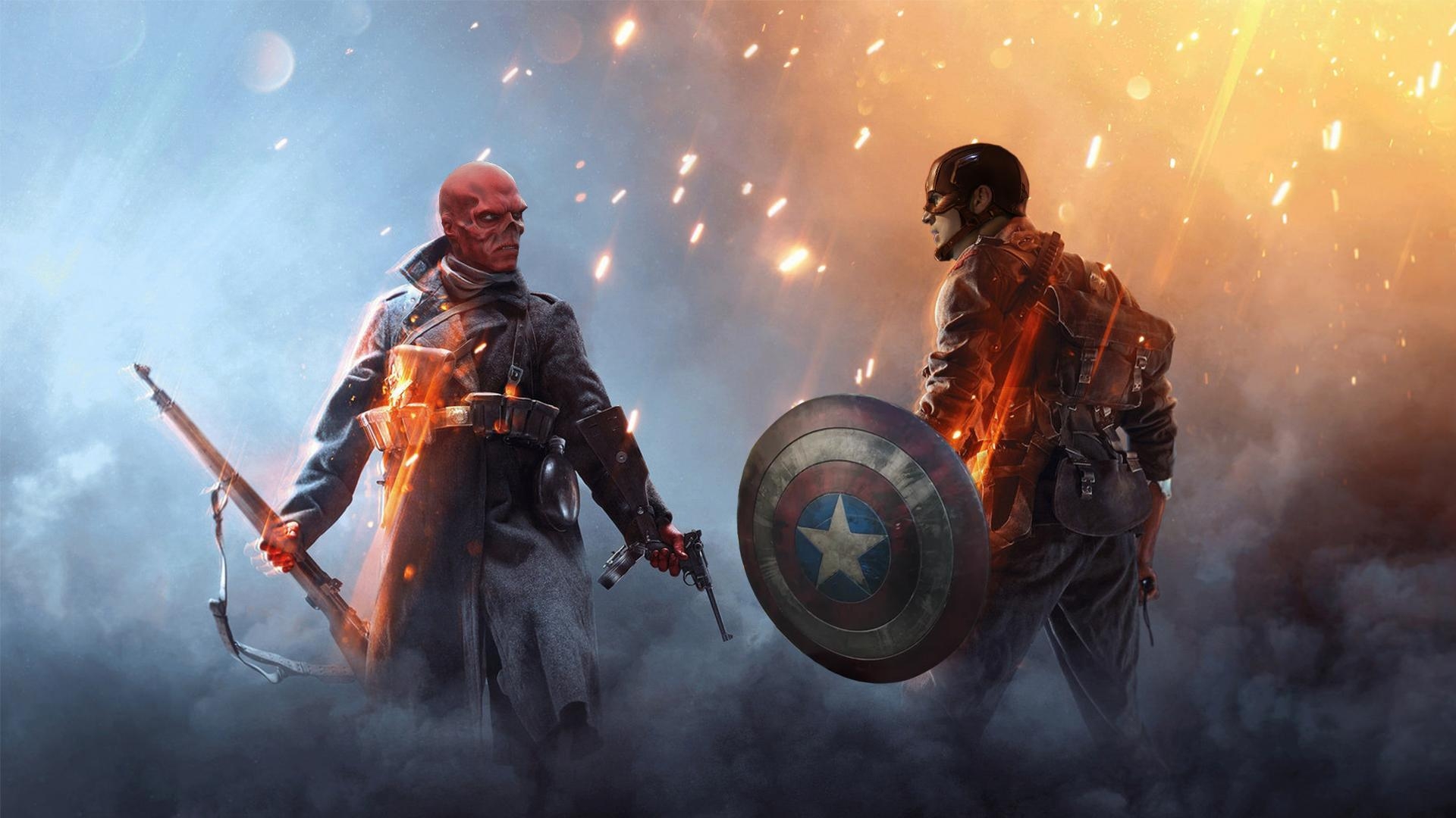 1920x1080 Captain America and red skull in battle field one, Desktop