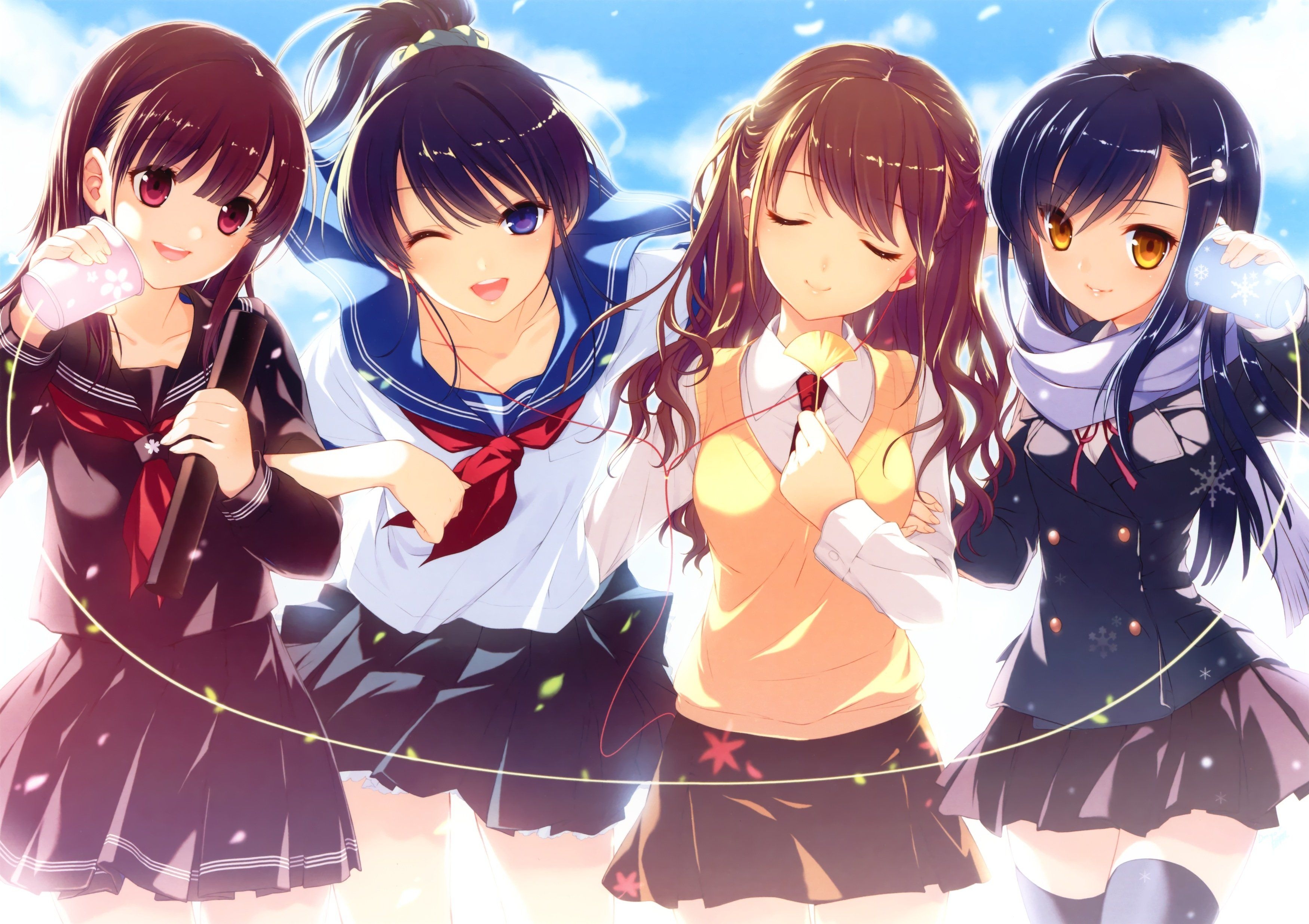 3500x2480 Original anime girl school uniform friends girls cute beautiful, Desktop