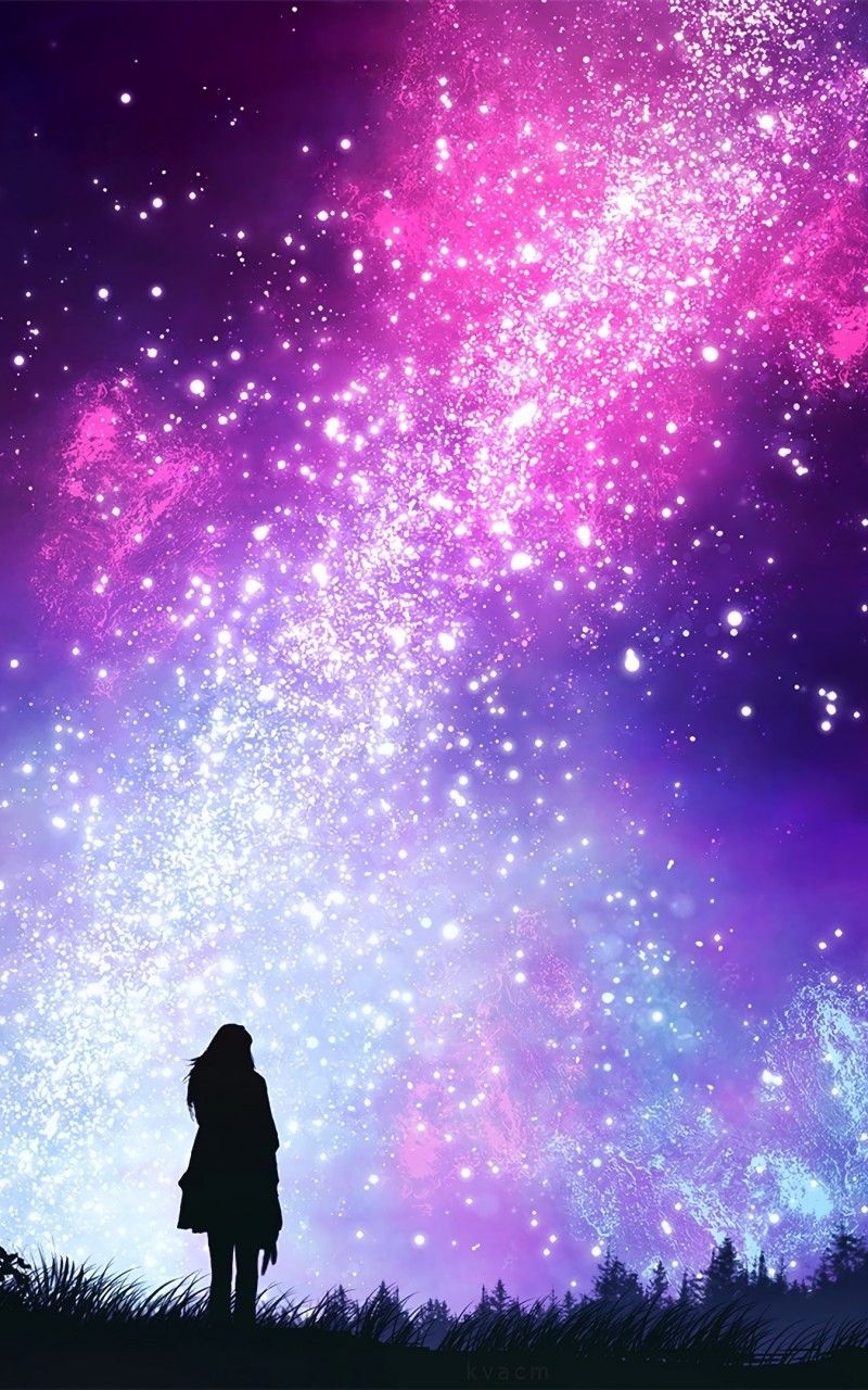 800x1280 Download  Girl Silhouette, Stars, Scenic, Nebula, Phone