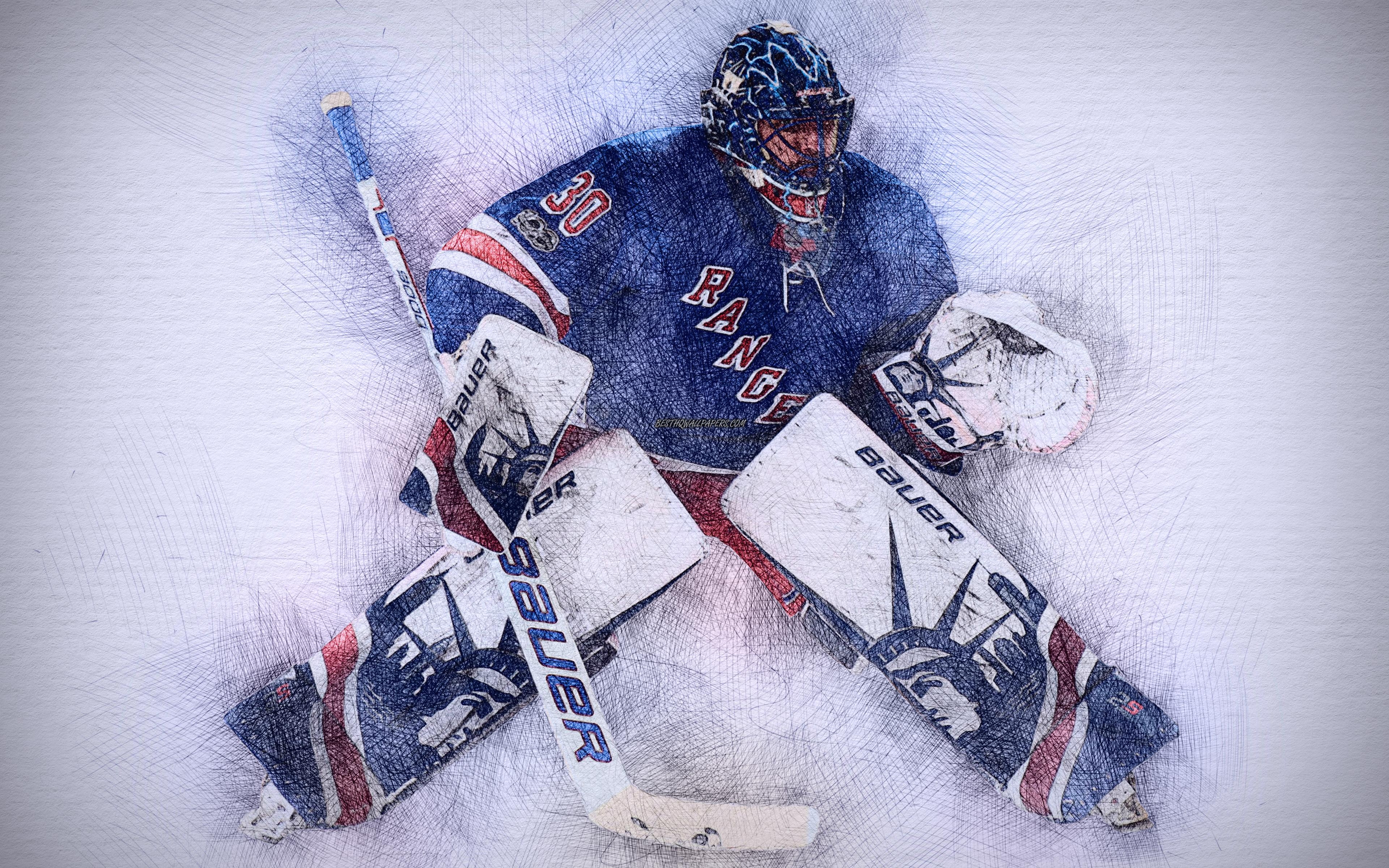 3840x2400 Download wallpaper Henrik Lundqvist, 4k, artwork, hockey stars, New, Desktop