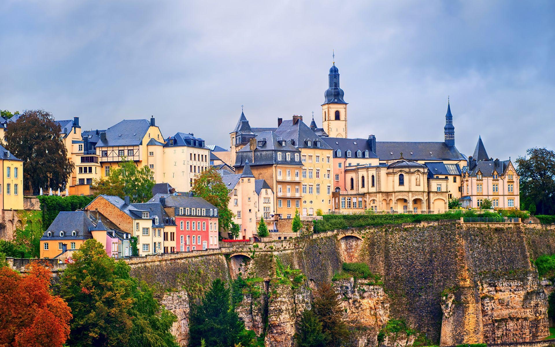 1920x1200 Photo Luxembourg city Rock Street Cities Houses, Desktop