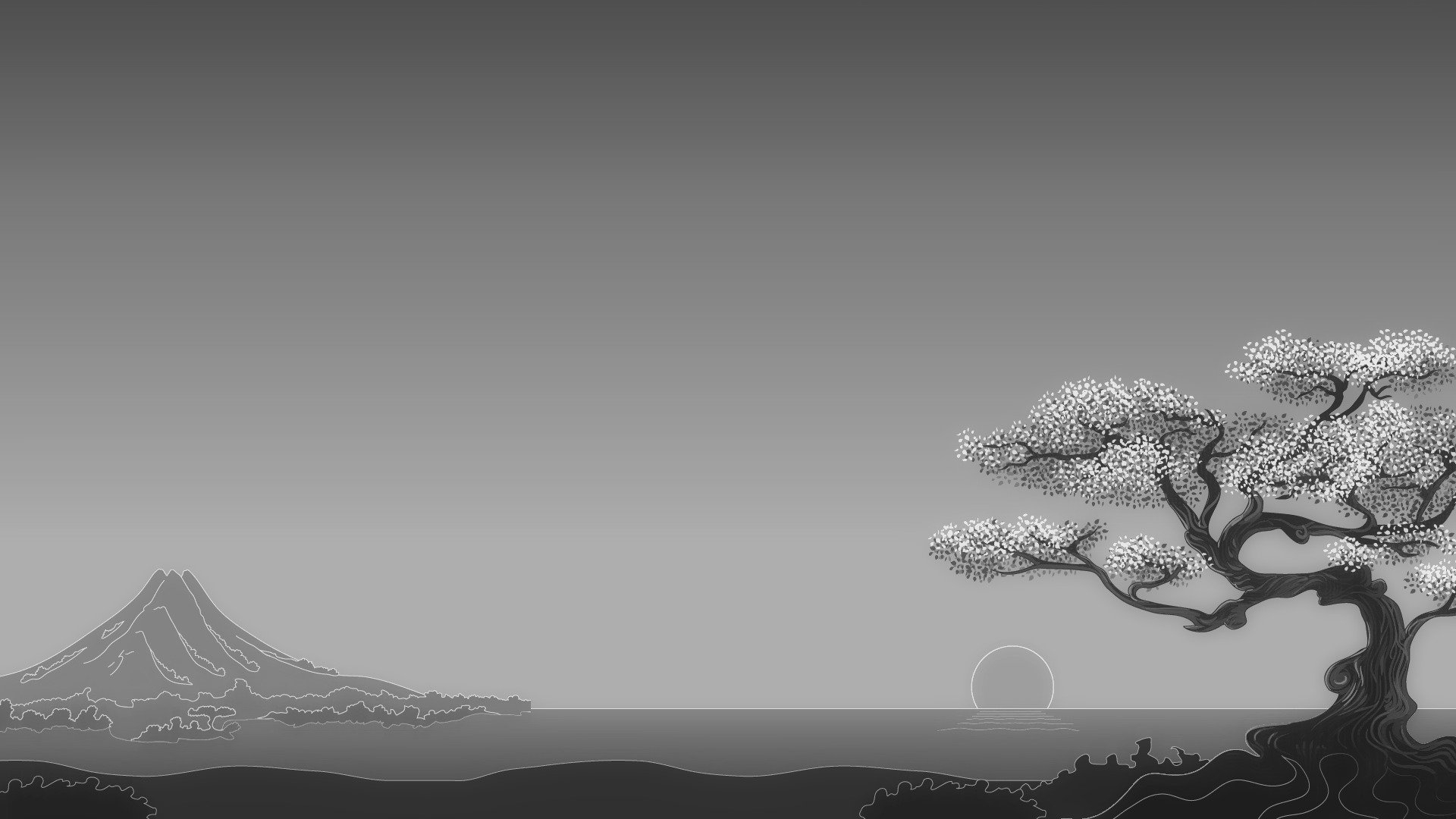 1920x1080  japanese digital art minimalism simple background trees nature landscape mountians horizon sun monochrome mount fuji wallpaper JPG 191 kB HD Wallpaper, Desktop