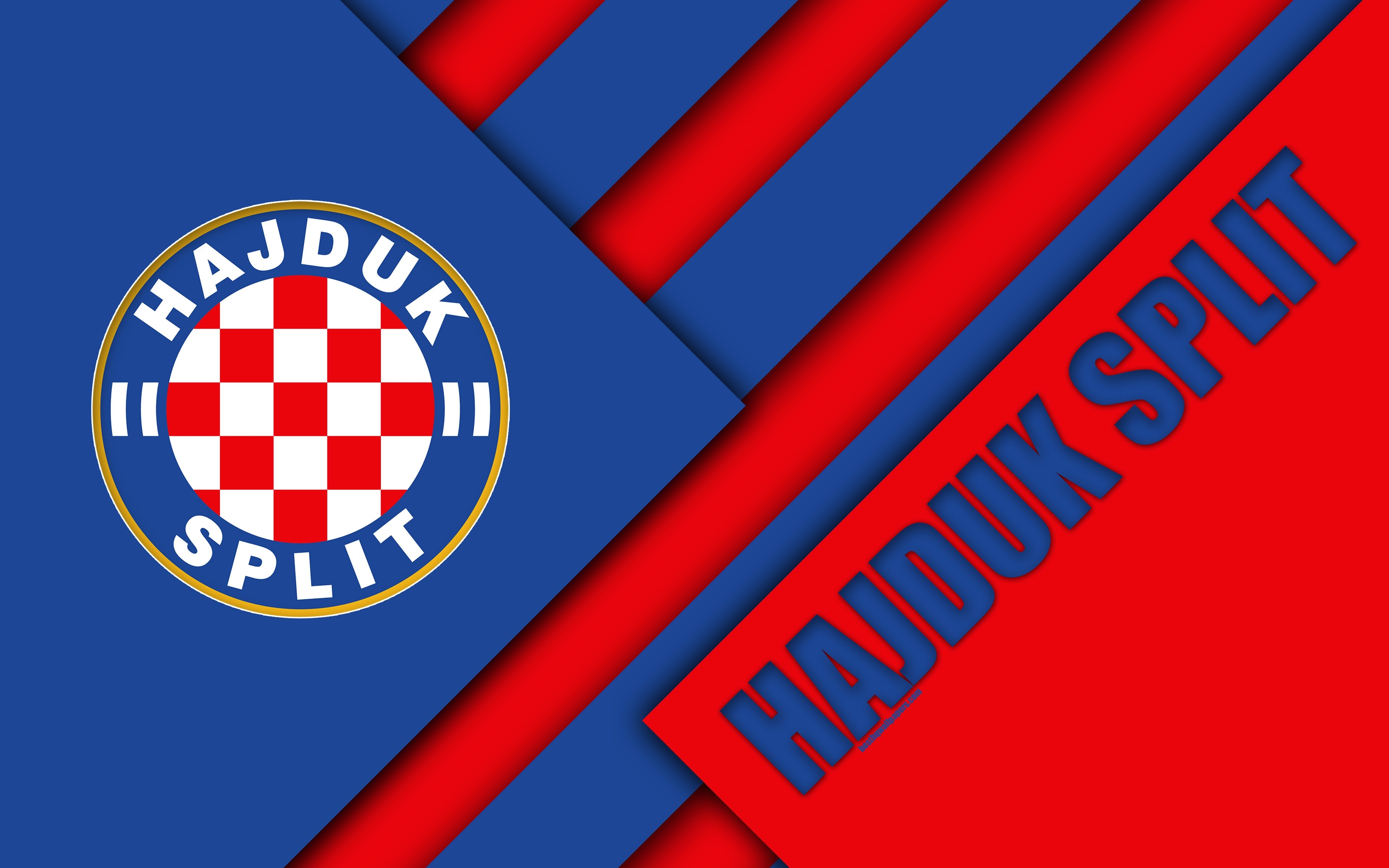 3840x2400 Download wallpaper HNK Hajduk Split, 4k, red blue abstraction, logo, material design, Croatian football club, Split, Croatia, Prva HNL, football, Croatian First Football League for desktop with resolution. High Quality HD, Desktop