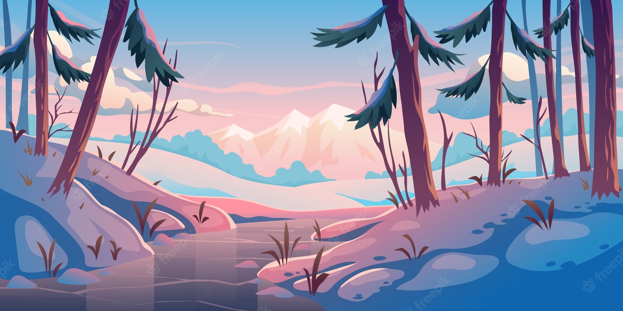 2000x1000 Winter cartoon Image. Free Vectors, & PSD, Dual Screen