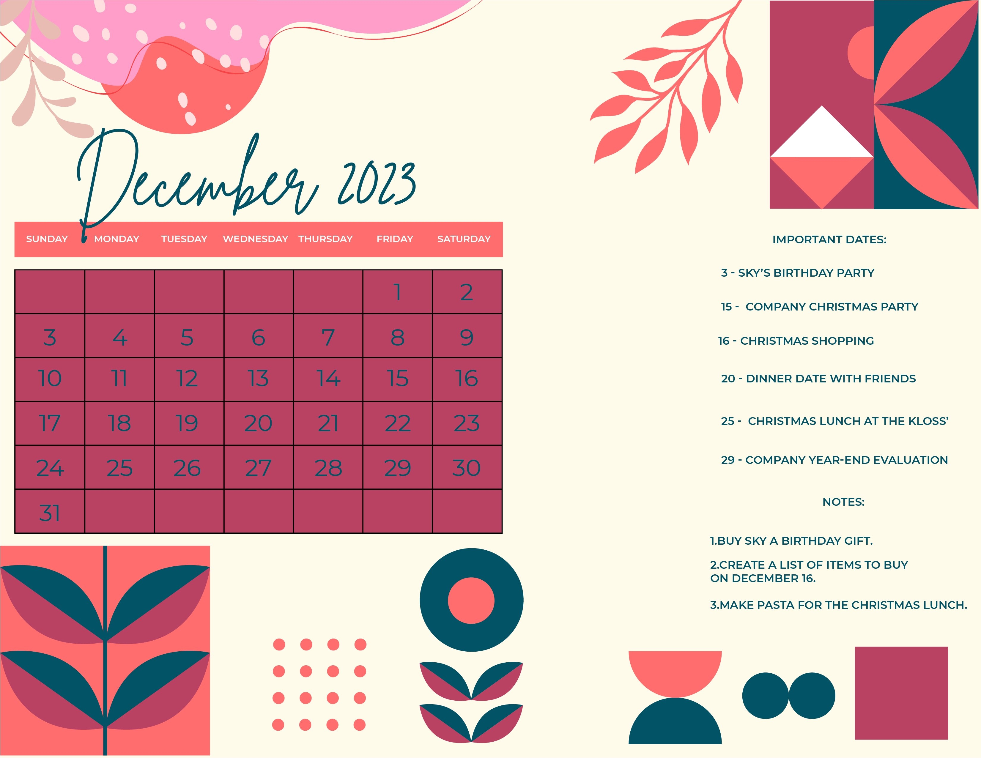 3310x2560 Calligraphy December 2023 Calendar in Word, Google Docs, Illustrator, EPS, SVG, JPG, Desktop